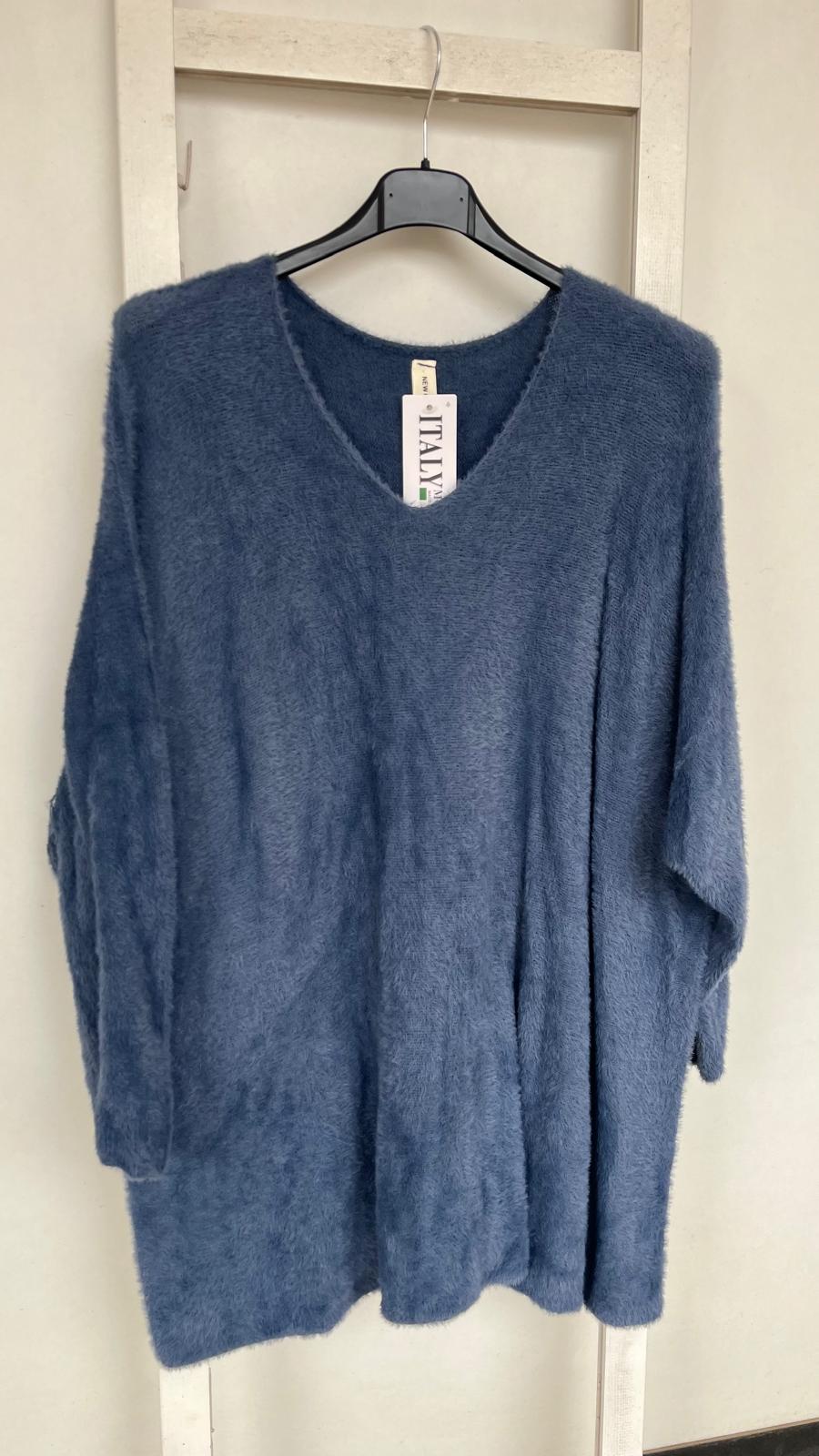 V Yaka Angora Bluz - Lacivert