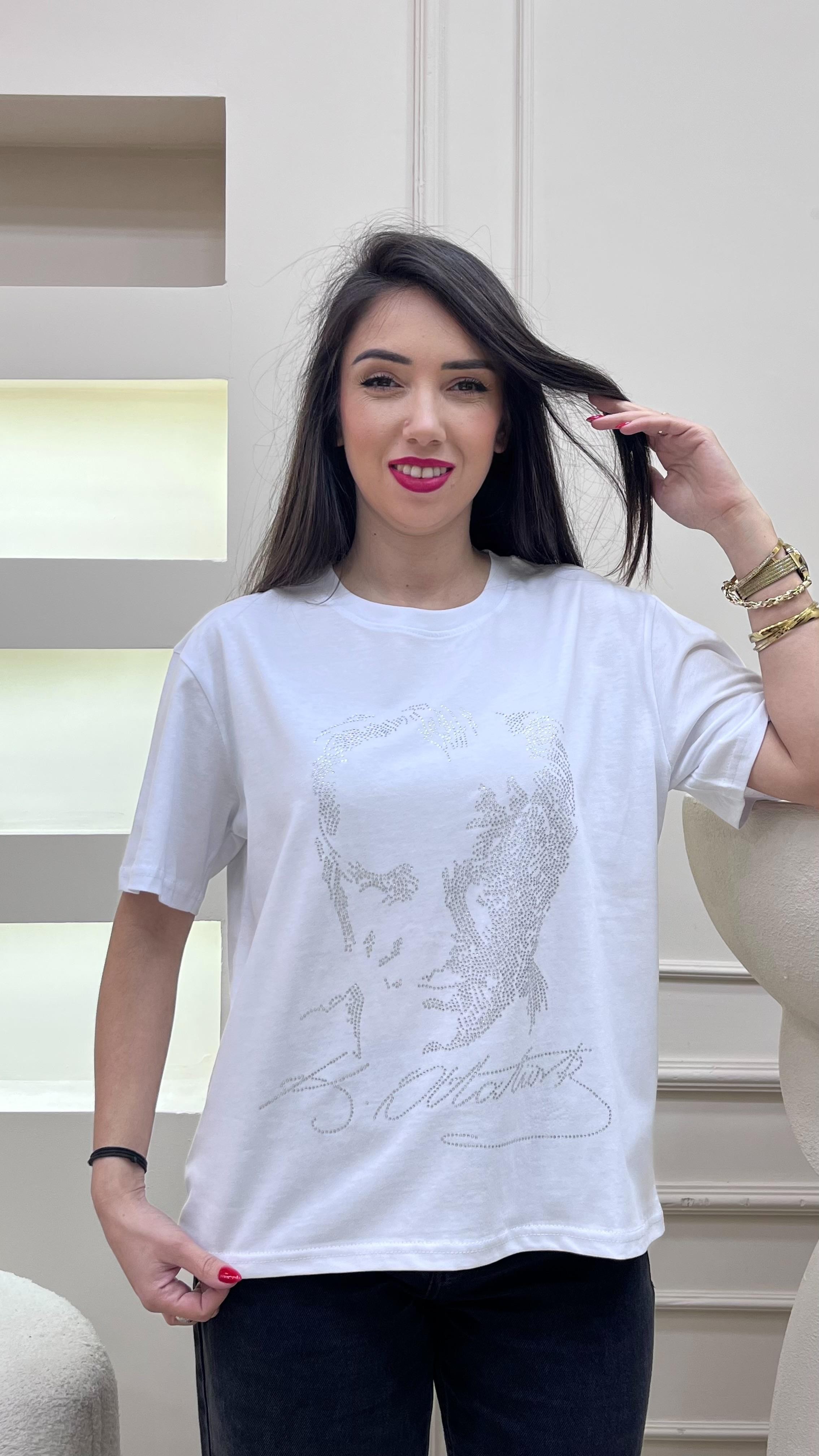Taş Baskılı Bisiklet Yaka Atatürk Tshirt - Beyaz