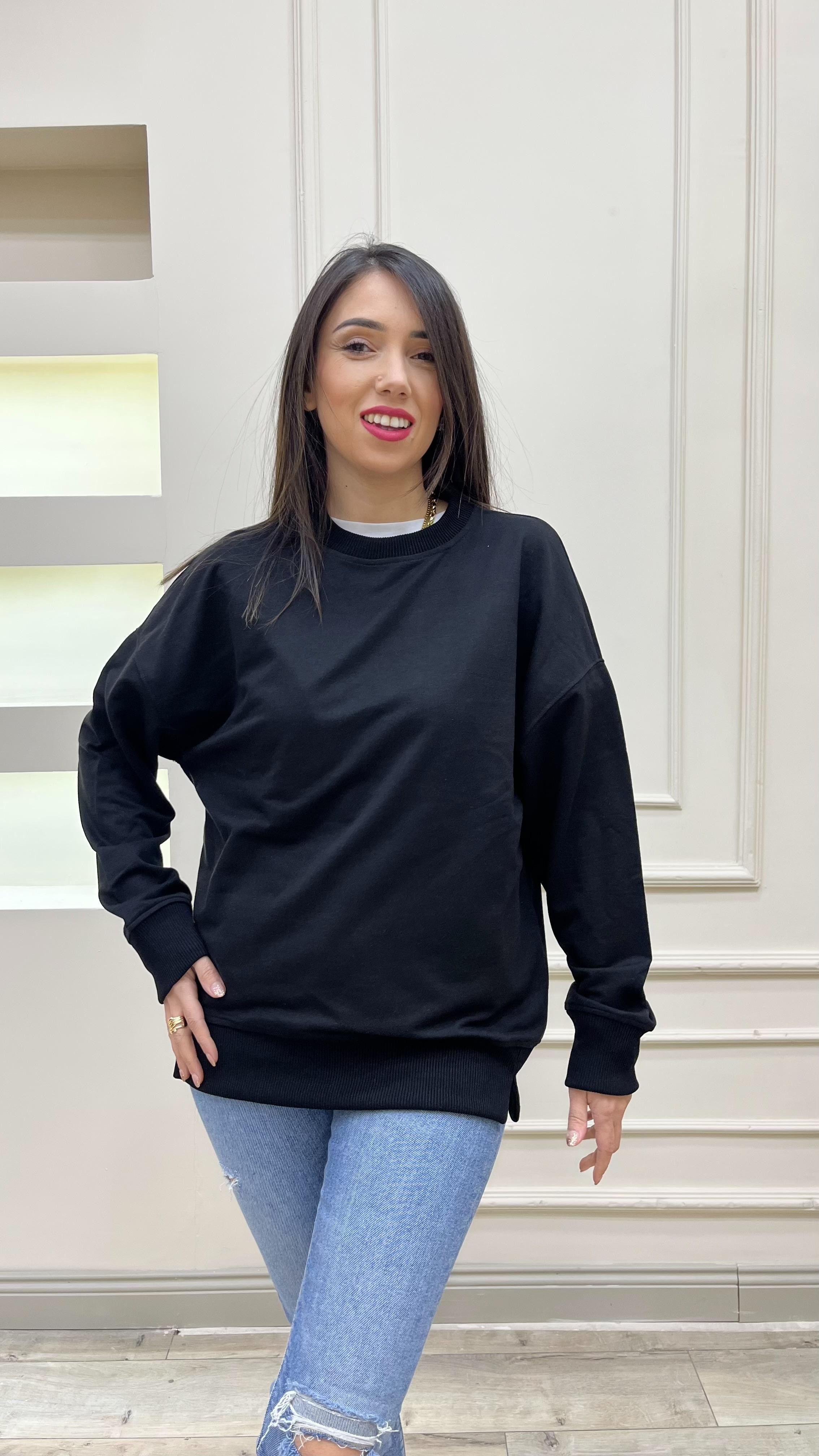 Yırtmaçlı Sweatshirt - Siyah