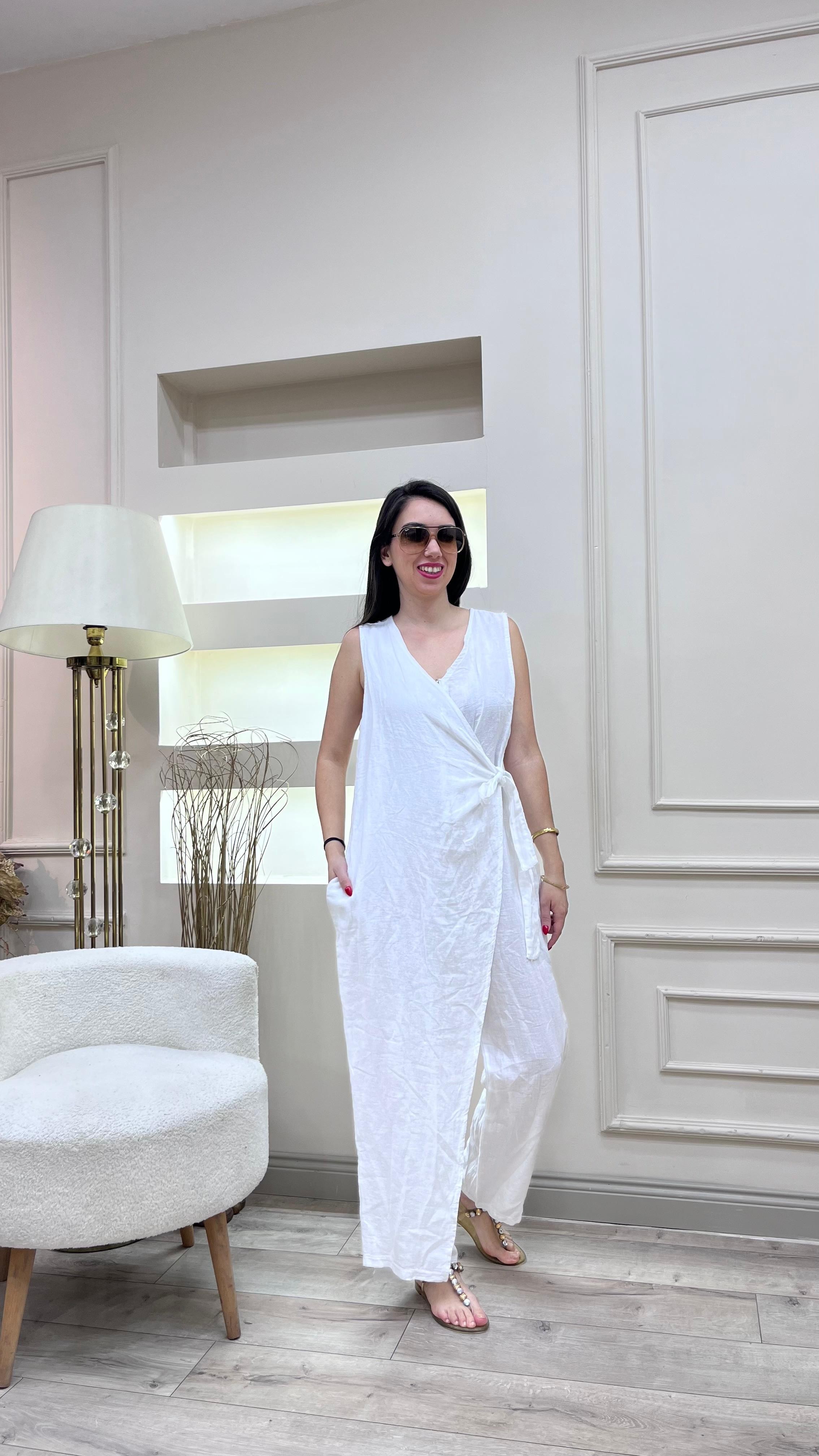 Keten Bağlamalı Fermuarlı Tulum