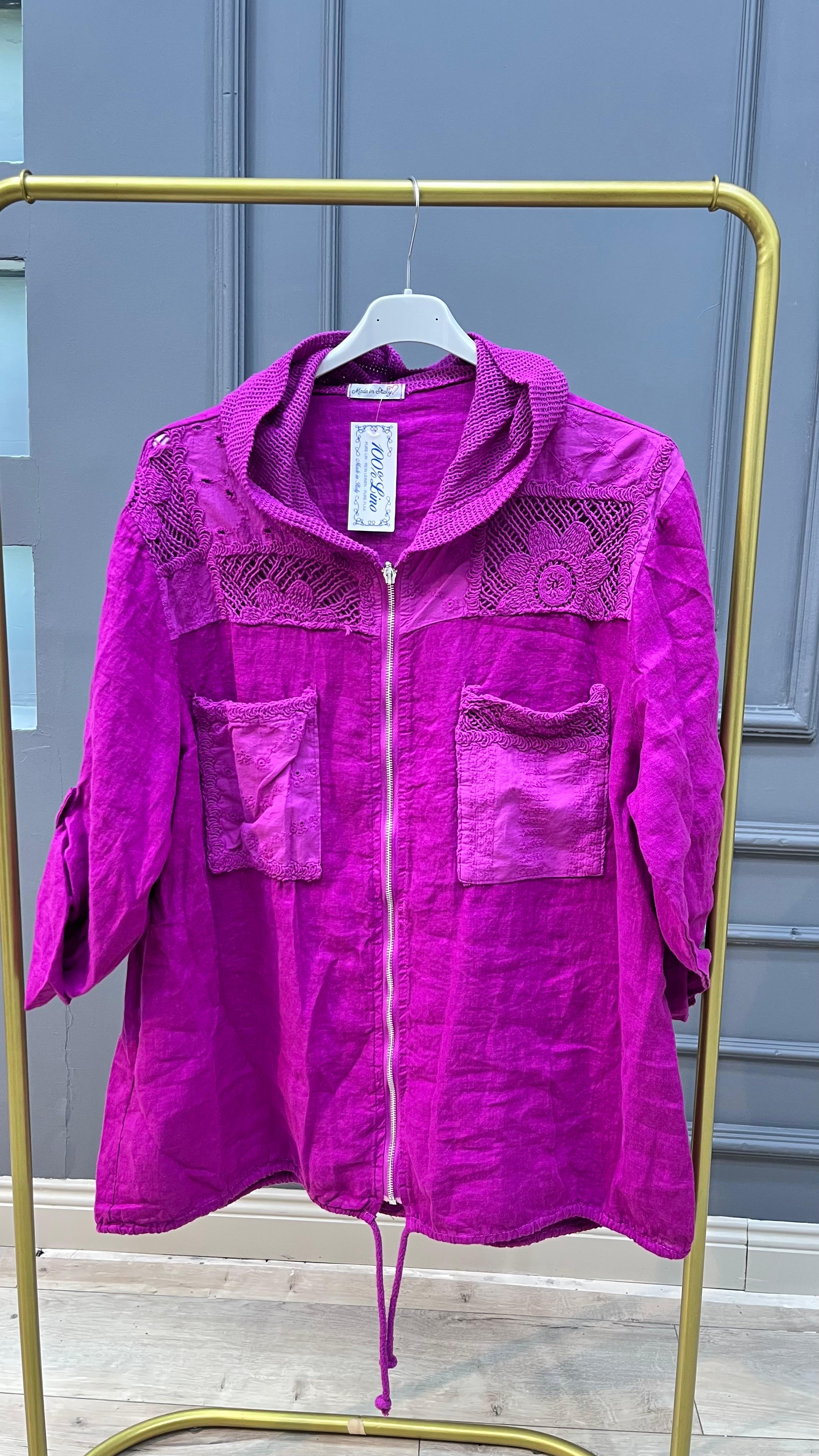 Keten Fermuarlı Bluz - Fuşya