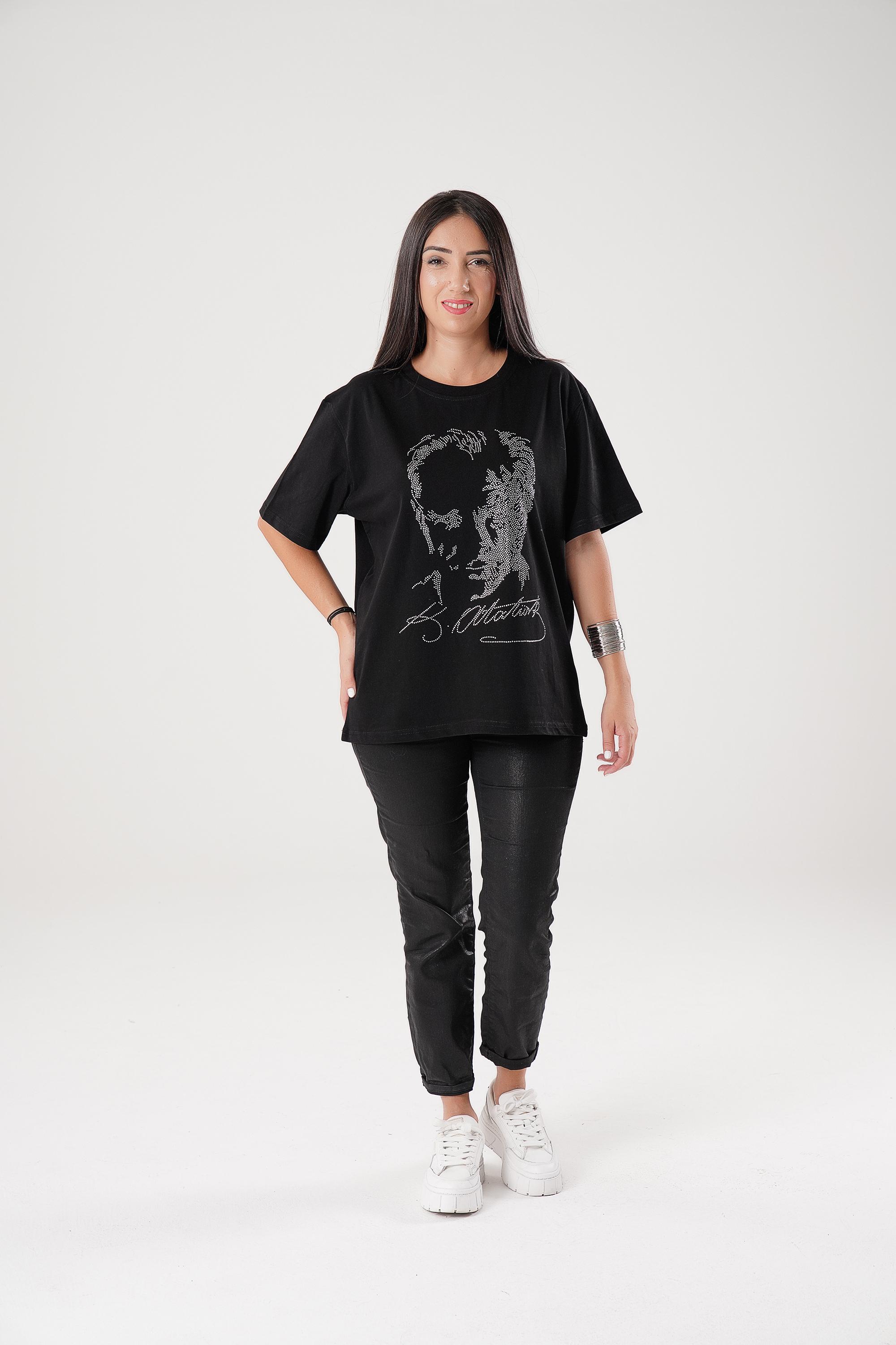 Taş Baskılı Atatürk Tshirt - Siyah