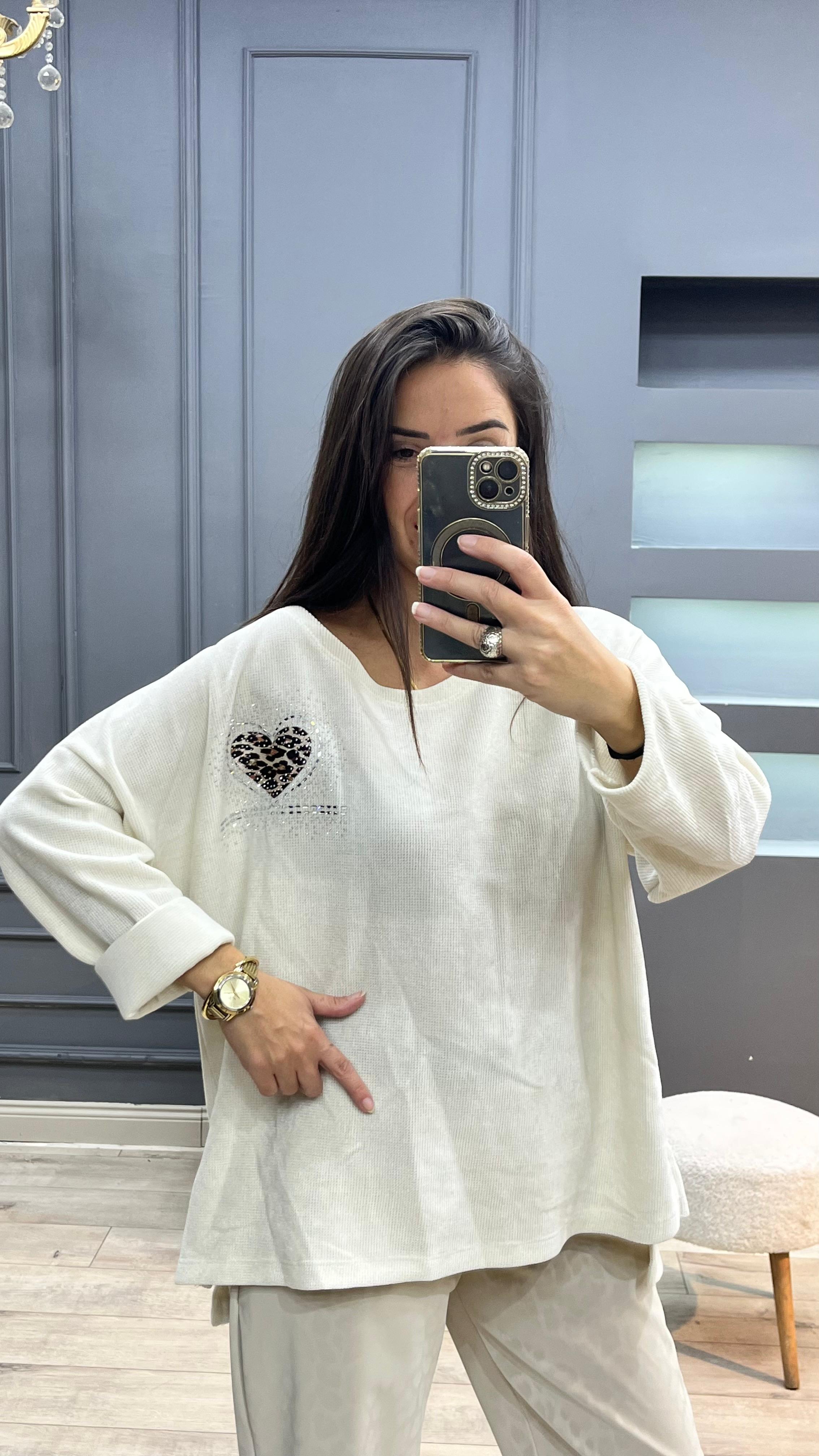 Kadife Büyük Beden Bluz - Taş