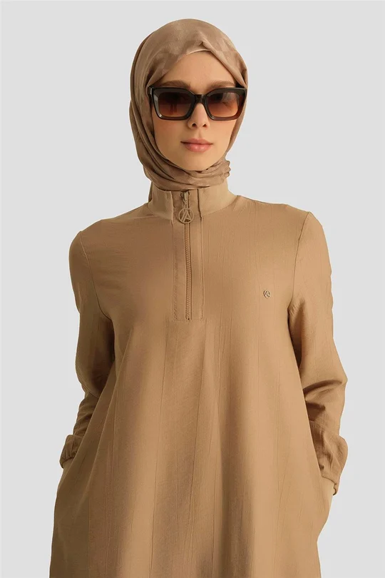 Fermuar Detaylı Tunik 25YT433 Koyu Bej
