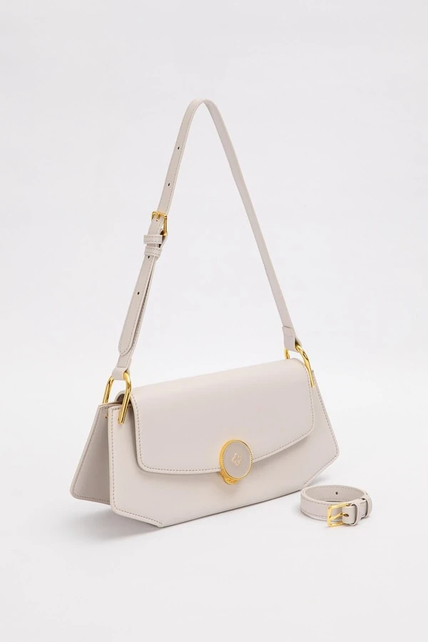 Levid'or Gri Oval Gold Aksesuarlı Omuz Çantası