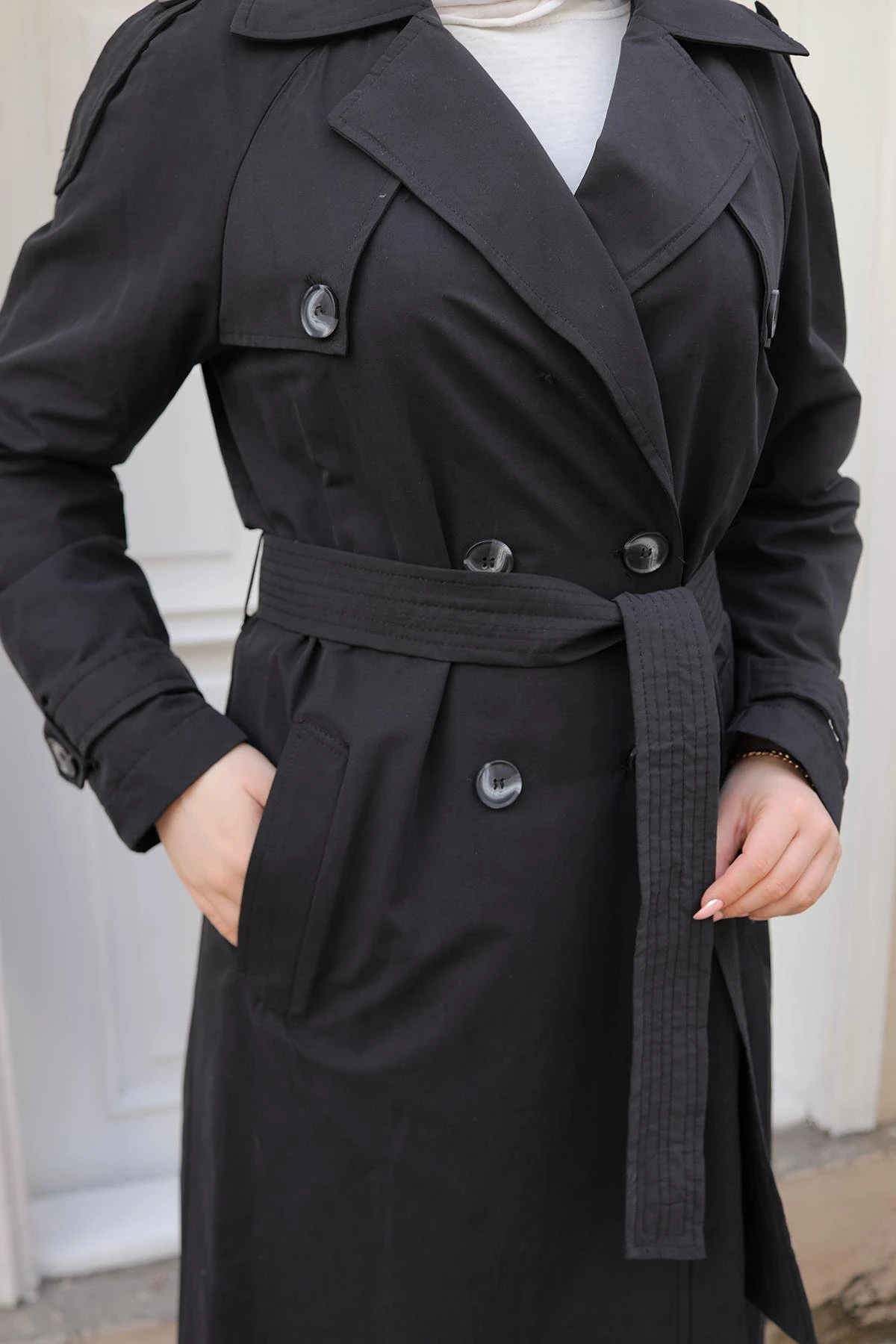 ARMİNE TREND Kruvaze Kapamalı Düğmeli Belden Kuşaklı Kap