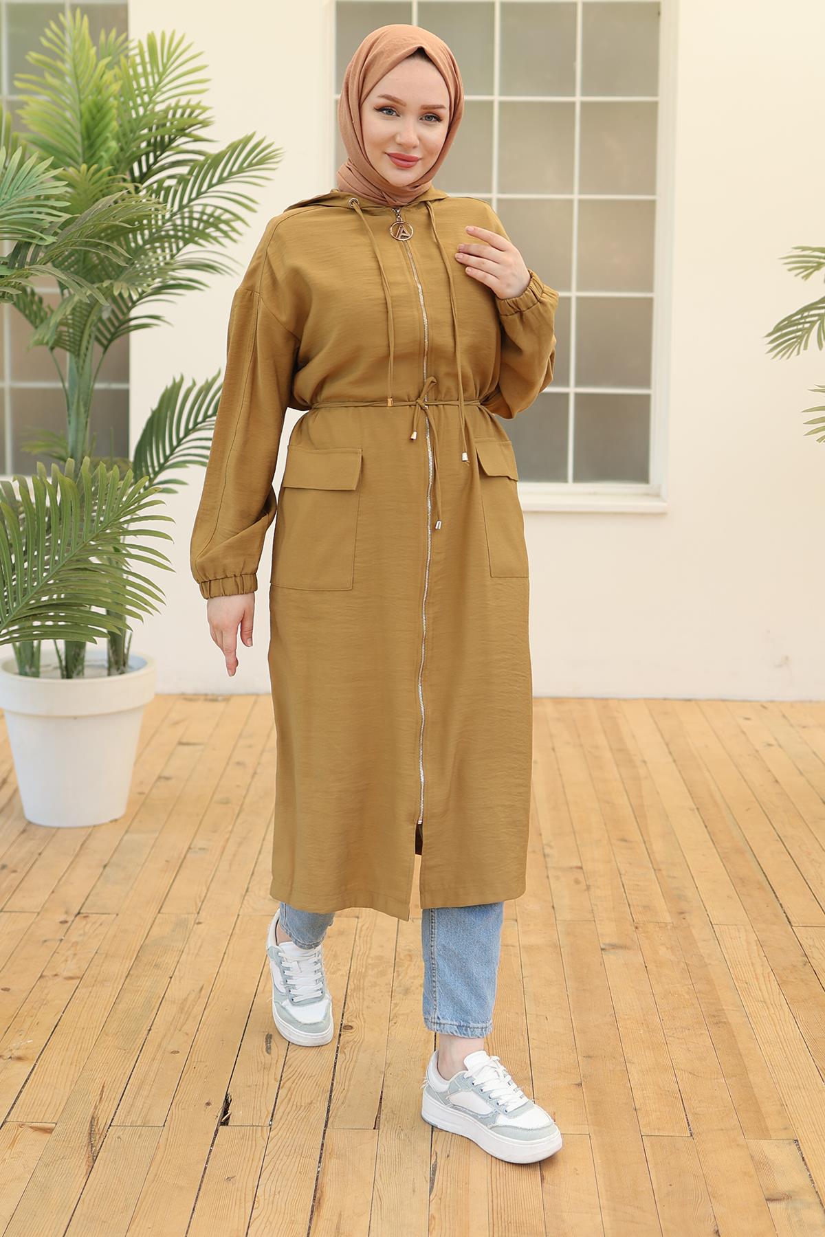 Boydan Fermuarlı Kapüşonlu Giy Çık Asit