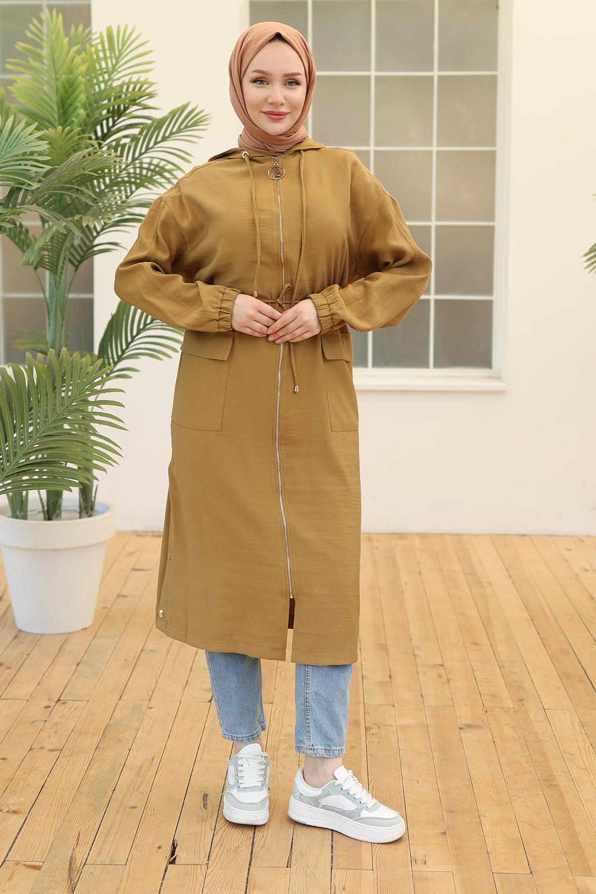 Boydan Fermuarlı Kapüşonlu Giy Çık Asit