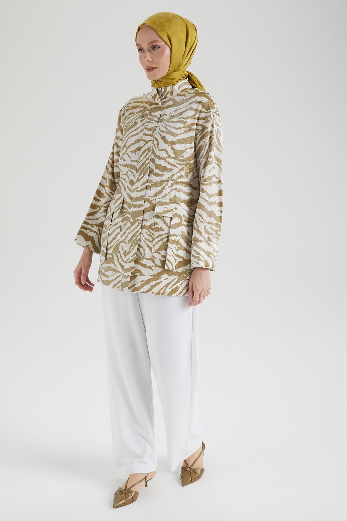 Cepli Fermuarlı Beli Lastikli Fermuarlı Ceket Asit 