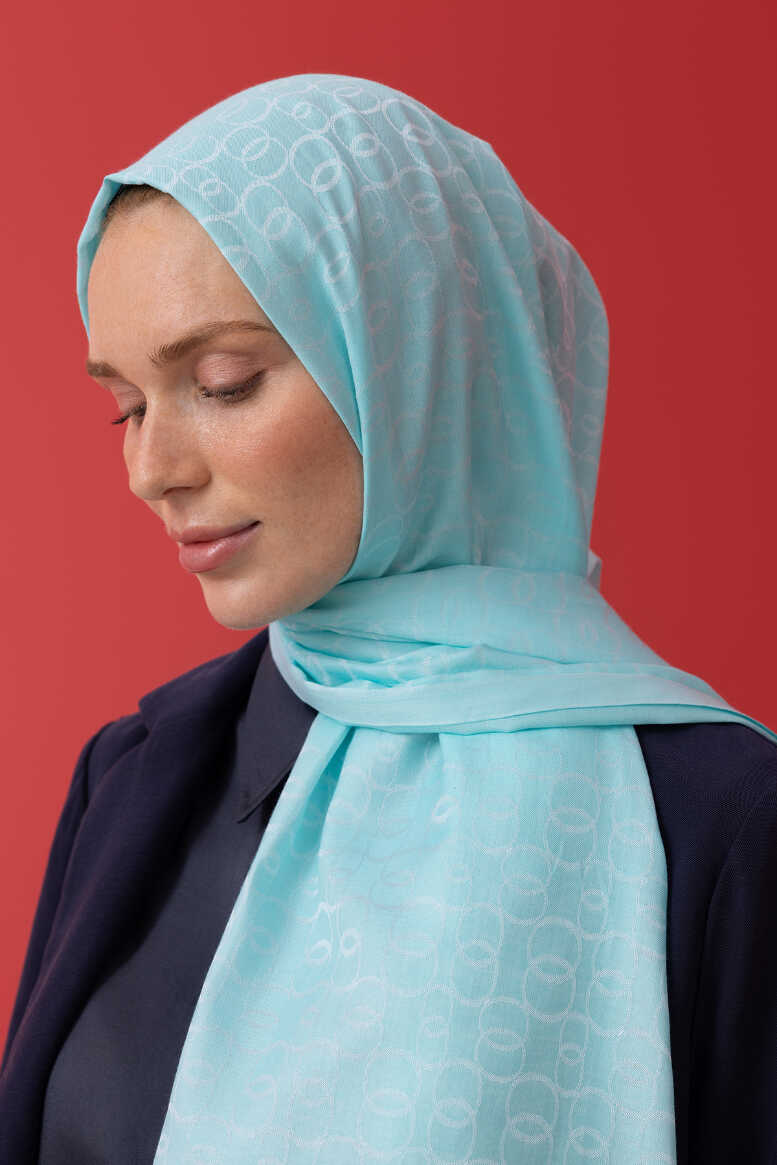 Zincir Monogram Pamuk İpek Şal 80x210 - Turkuaz
