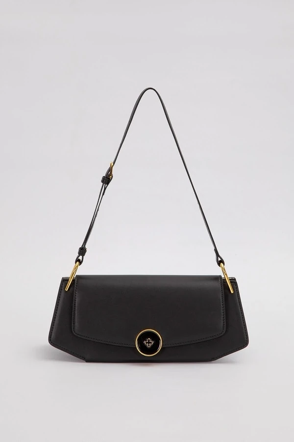 Levid'or Siyah Oval Gold Aksesuarlı Omuz Çantası