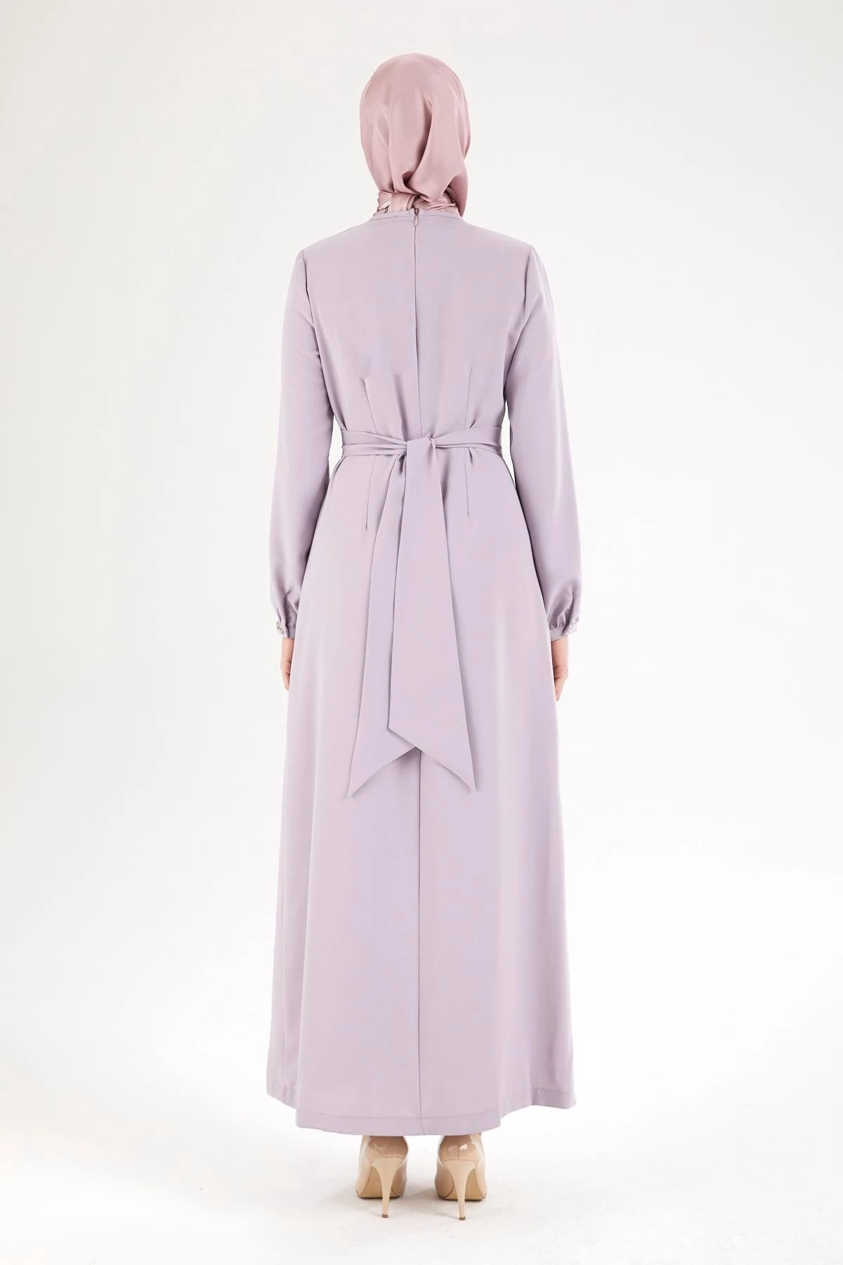 Belden Halka Desenli Elbise Lila