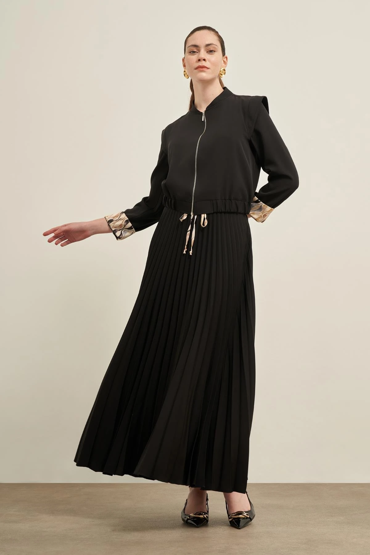 Plise Etekli Takım Siyah