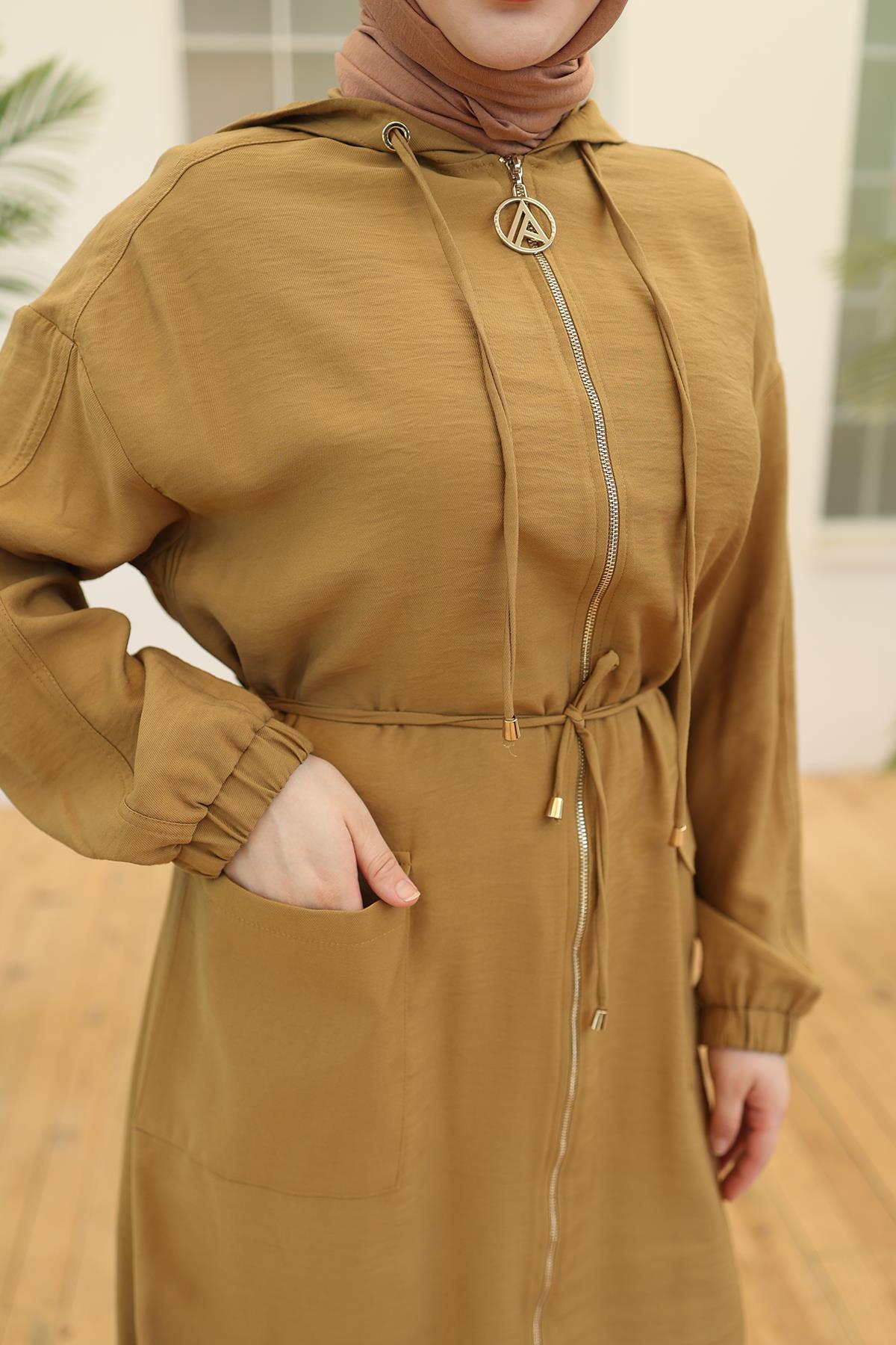 Boydan Fermuarlı Kapüşonlu Giy Çık Asit