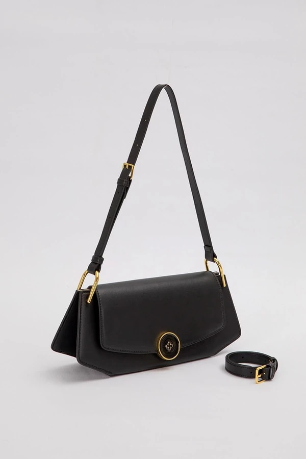 Levid'or Siyah Oval Gold Aksesuarlı Omuz Çantası