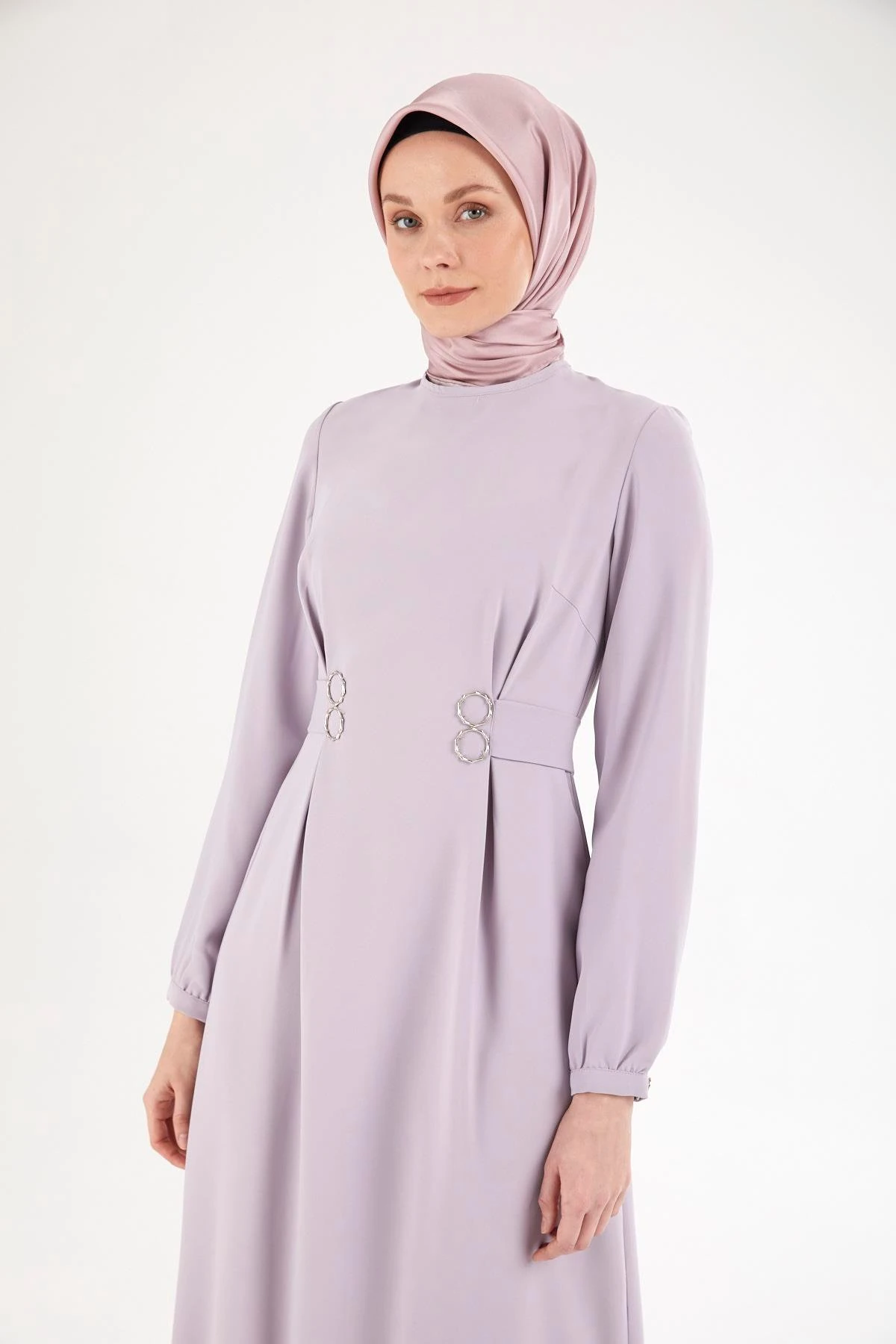 Belden Halka Desenli Elbise Lila