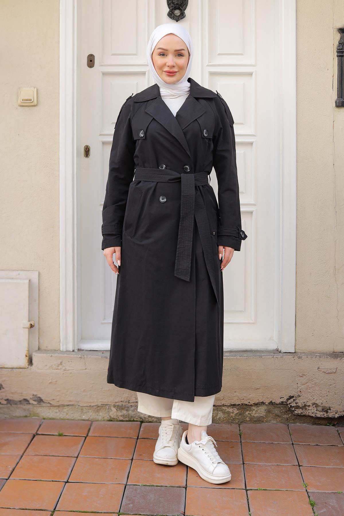 ARMİNE TREND Kruvaze Kapamalı Düğmeli Belden Kuşaklı Kap