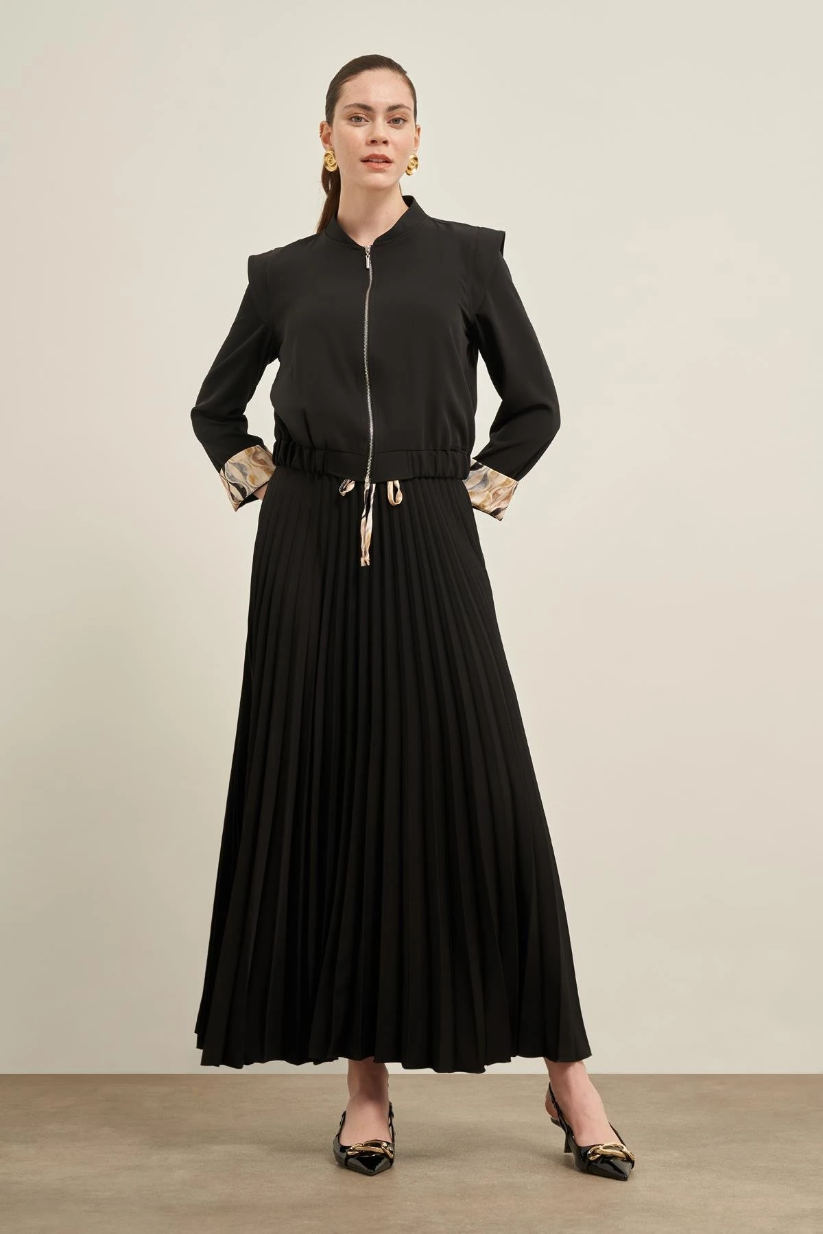 Plise Etekli Takım Siyah