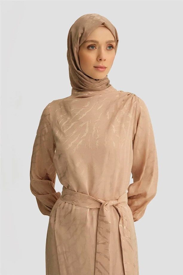 Desenli Saten Elbise Vizon