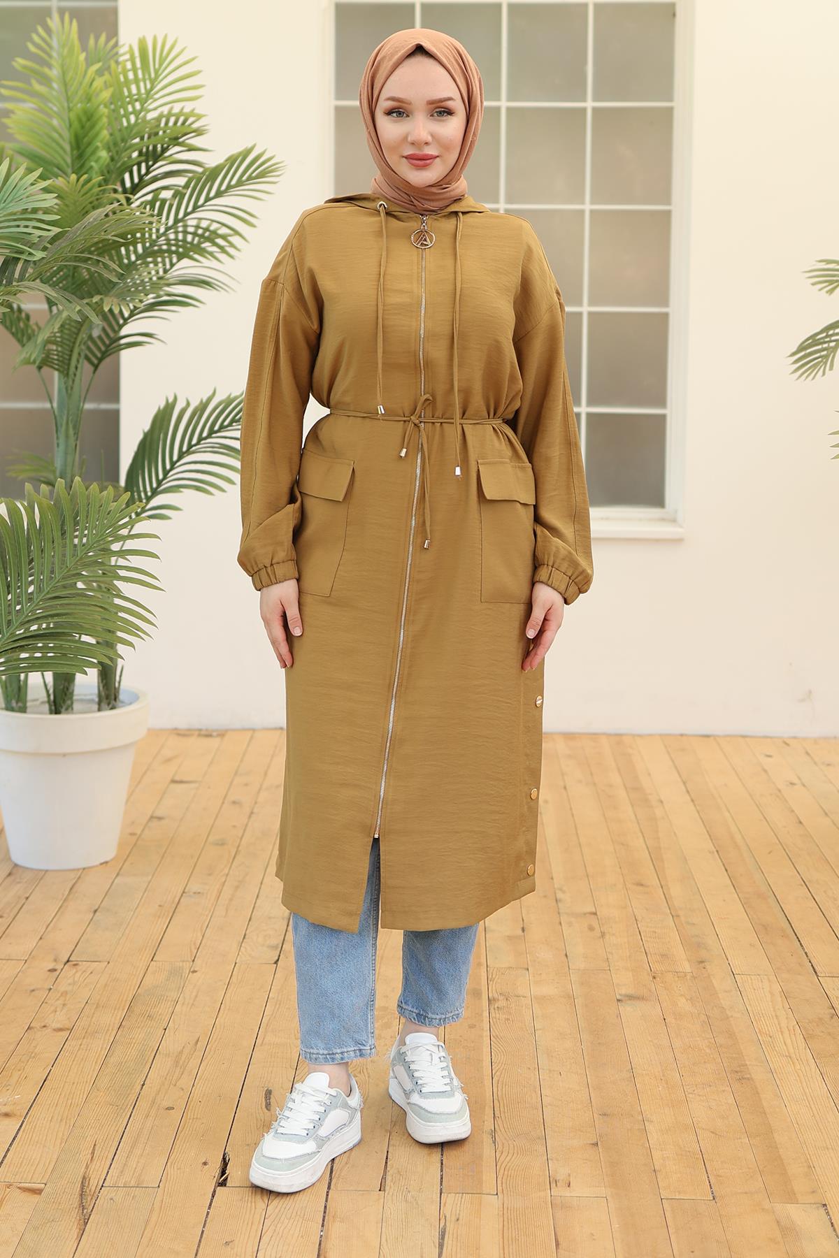 Boydan Fermuarlı Kapüşonlu Giy Çık Asit