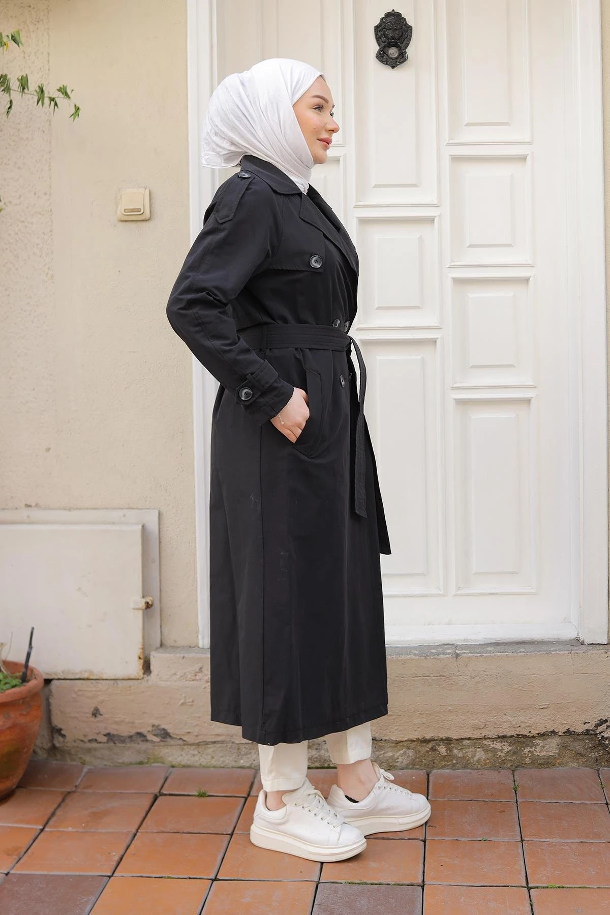 ARMİNE TREND Kruvaze Kapamalı Düğmeli Belden Kuşaklı Kap