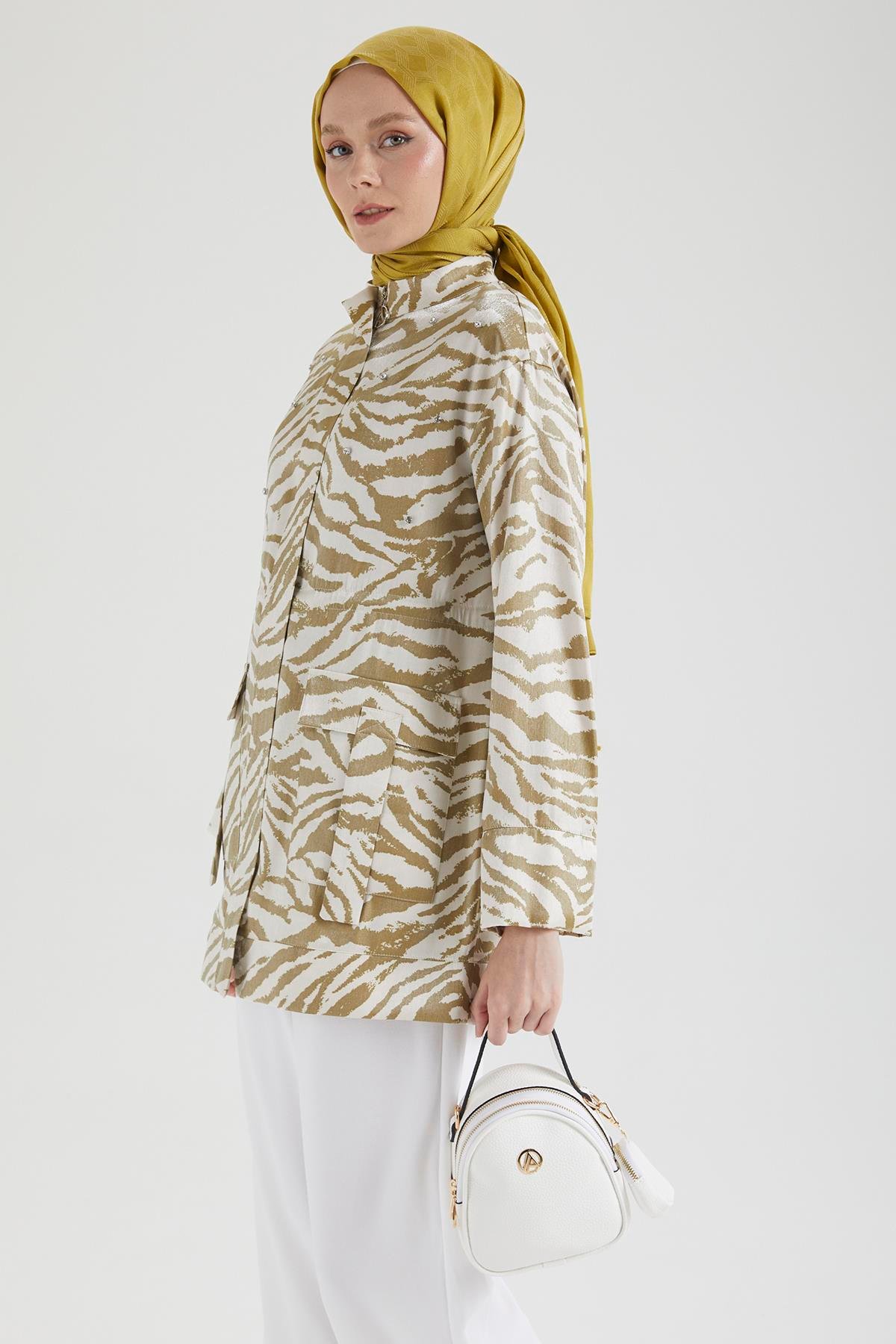 Cepli Fermuarlı Beli Lastikli Fermuarlı Ceket Asit 