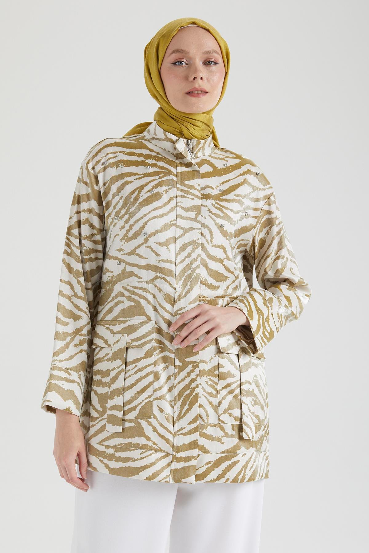 Cepli Fermuarlı Beli Lastikli Fermuarlı Ceket Asit 