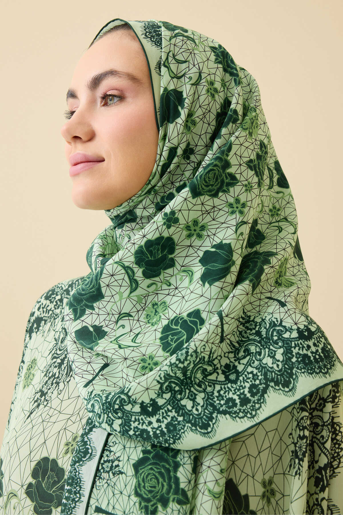 Gül Dantel Krep İpek Kaftan Şal 70x210