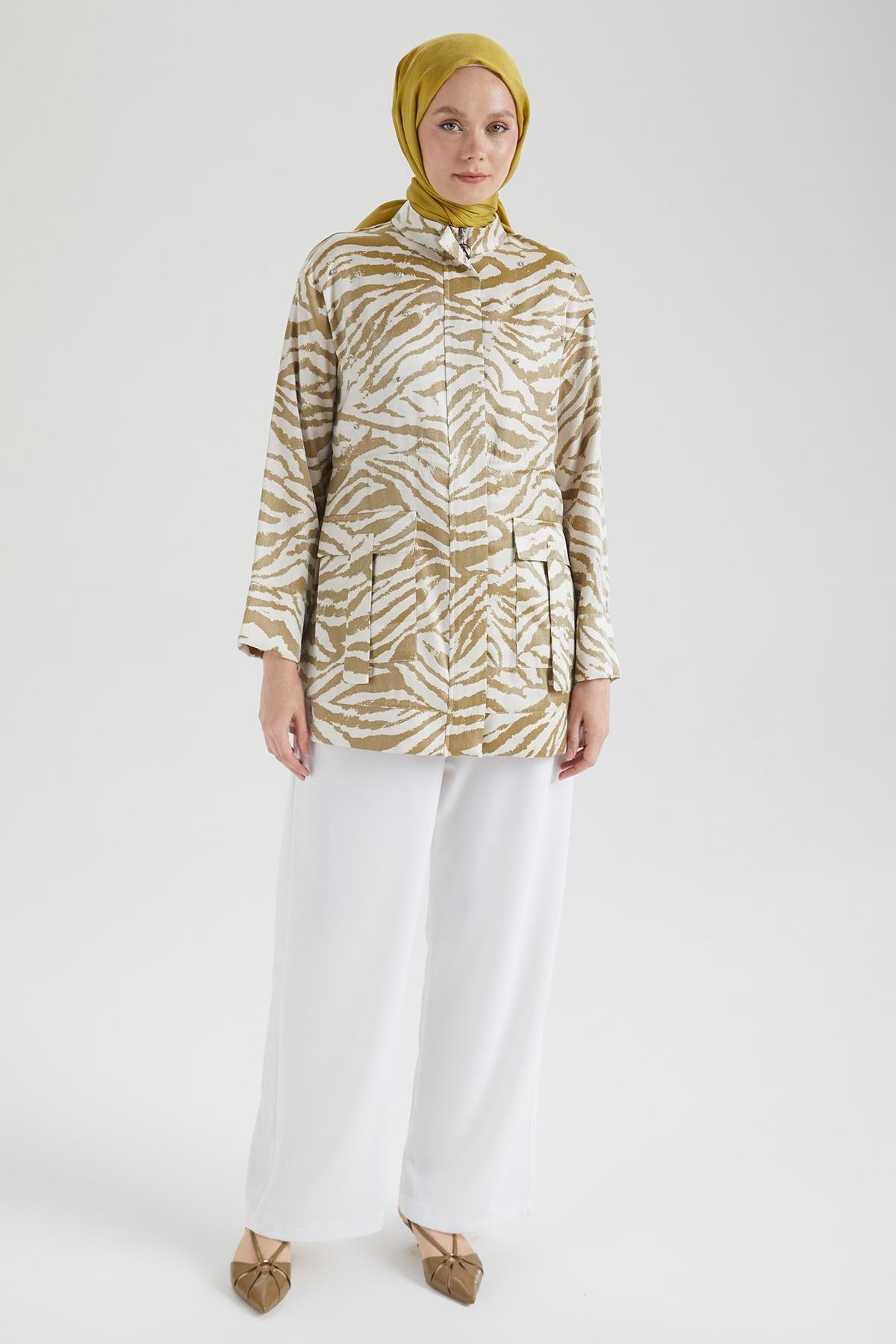 Cepli Fermuarlı Beli Lastikli Fermuarlı Ceket Asit 