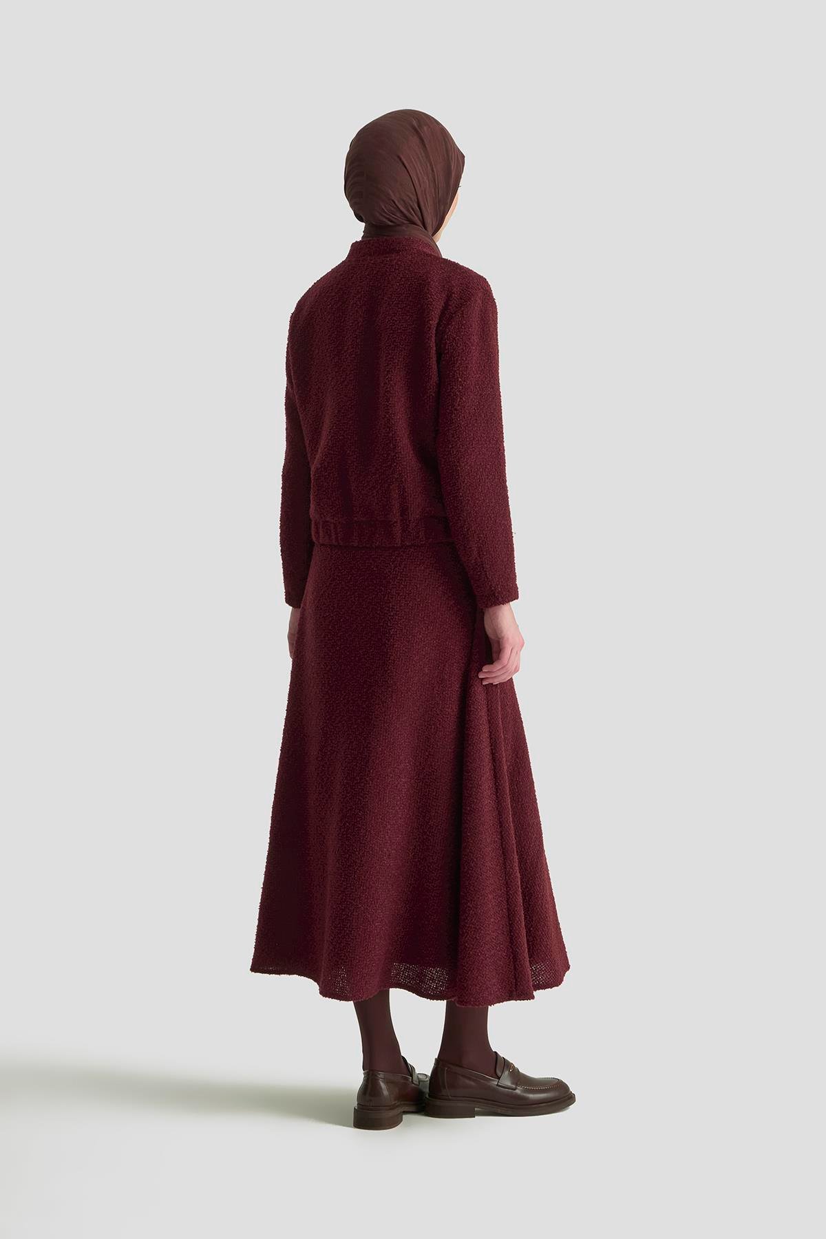 ARMİNE TREND Bomber Ceketli Fermuarlı Astarlı Tüvit Etekli İkili Takım Bordo