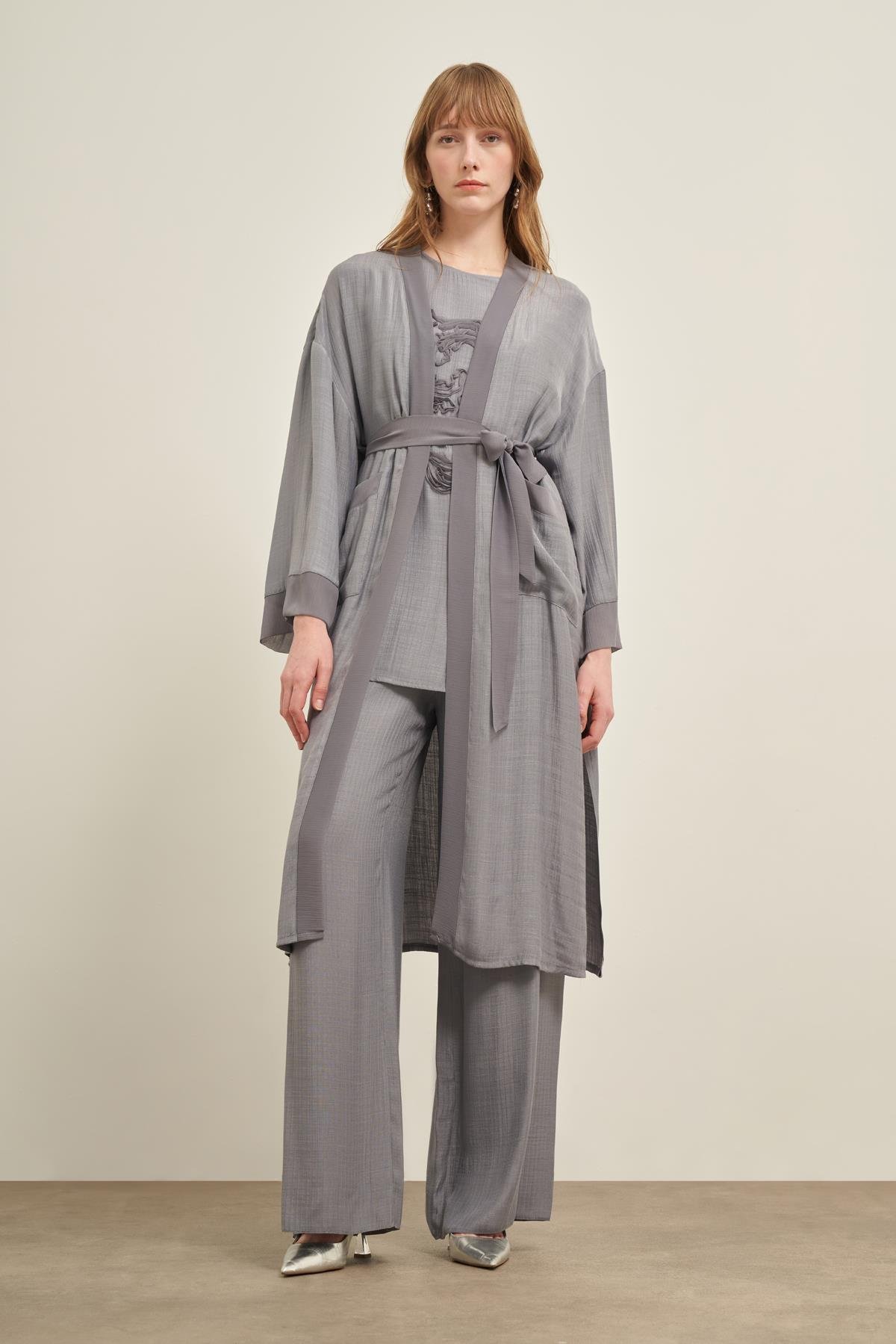 Kadın Nakışlı 3'lü Keten Takım