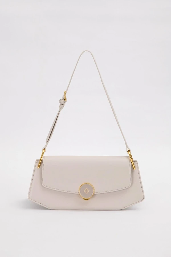 Levid'or Gri Oval Gold Aksesuarlı Omuz Çantası