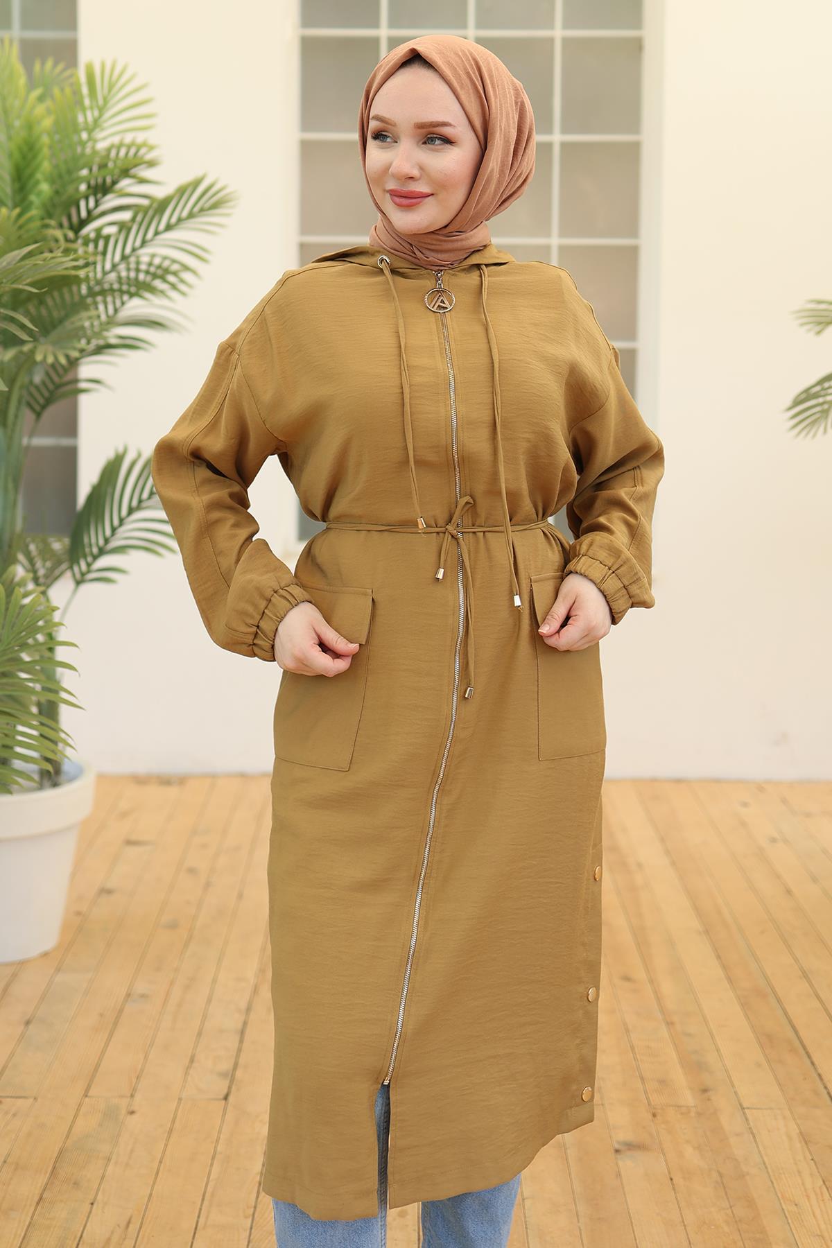 Boydan Fermuarlı Kapüşonlu Giy Çık Asit