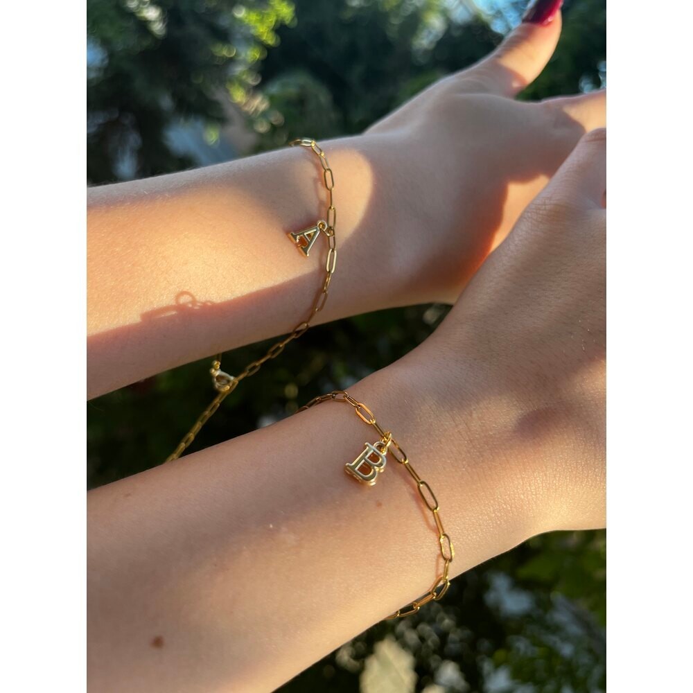 çelik harf bileklik gold