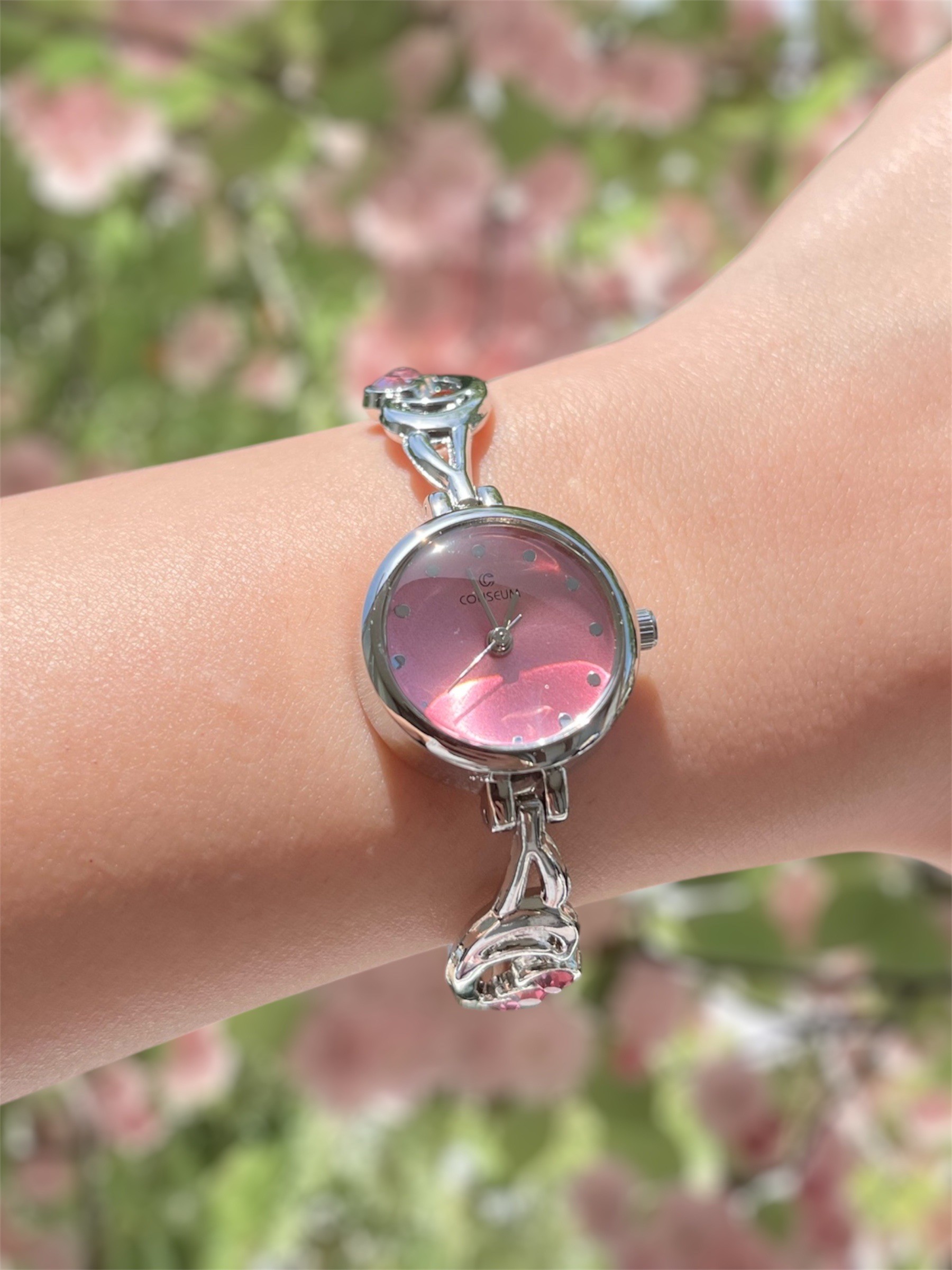 Pink rose silver saat