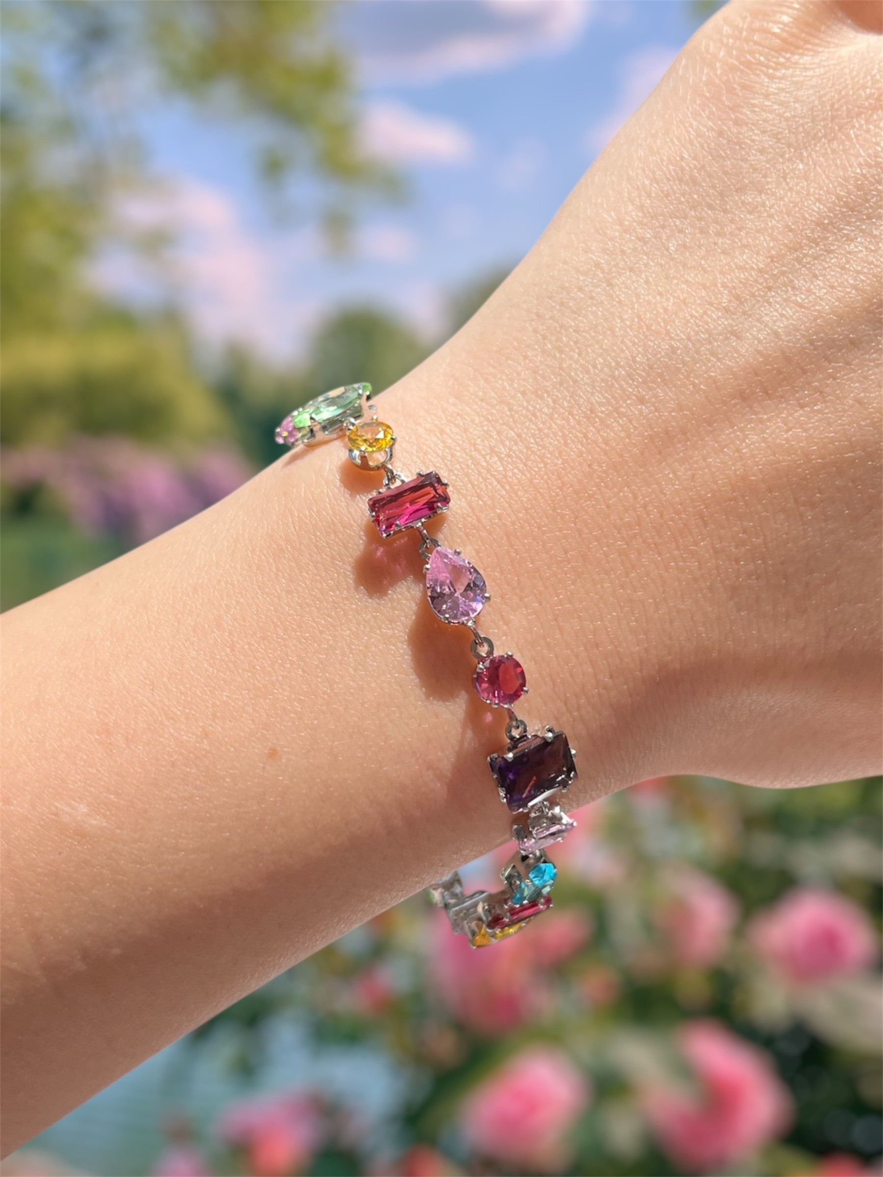 rainbow gema bileklik silver