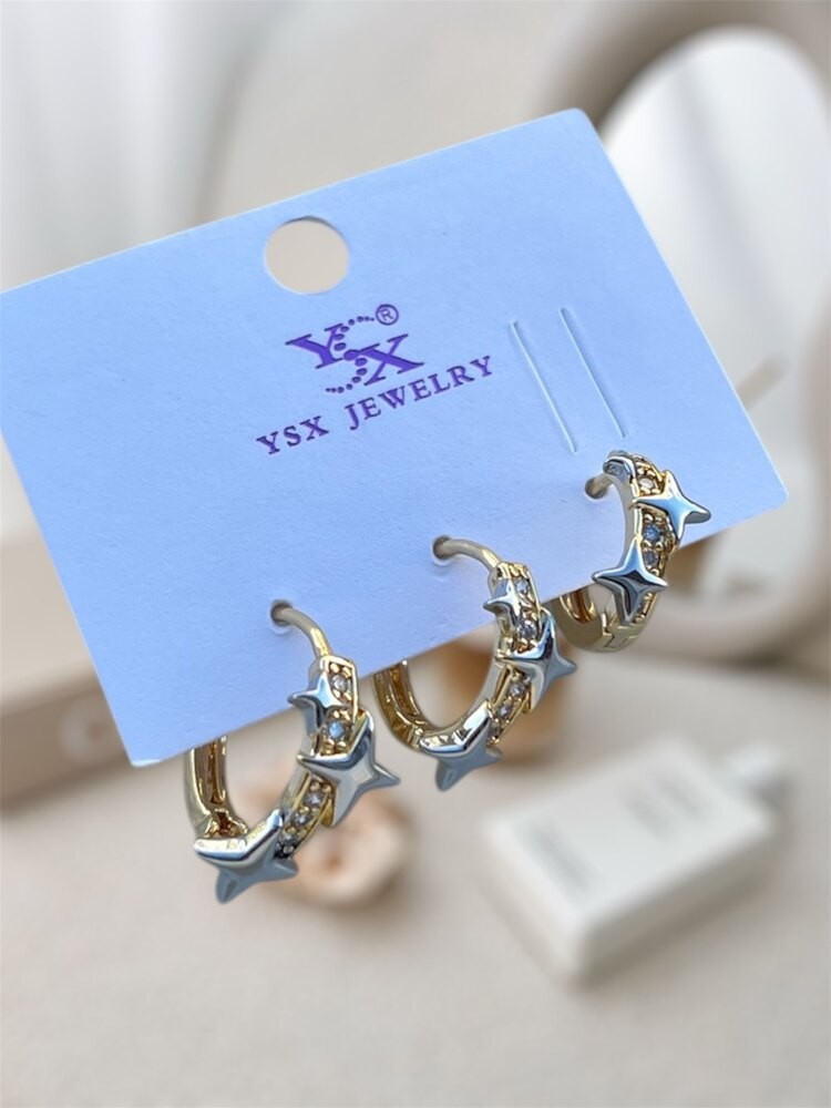 Üçlü ışıltı gold küpe