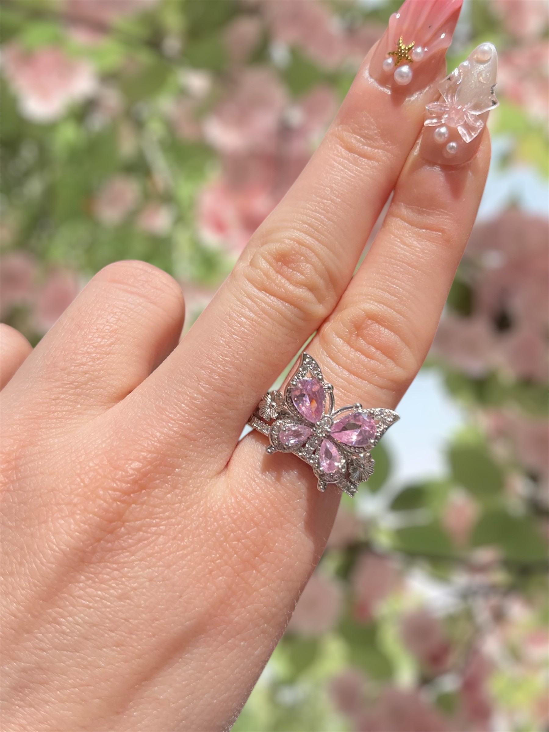 pembe kelebek yüzük silver