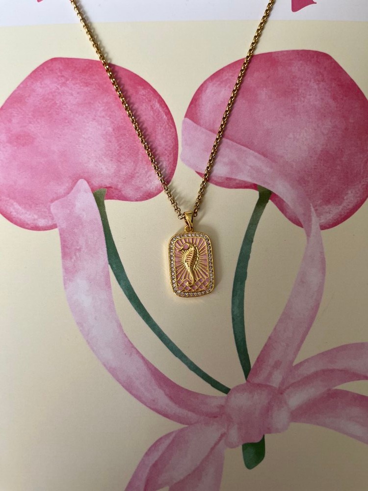 Deniz atı pembe gold kolye