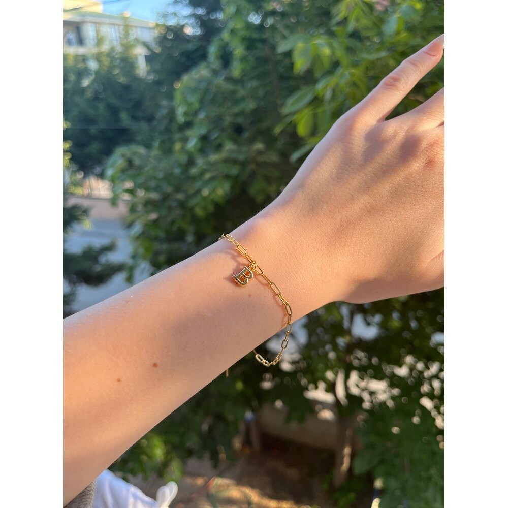 çelik harf bileklik gold