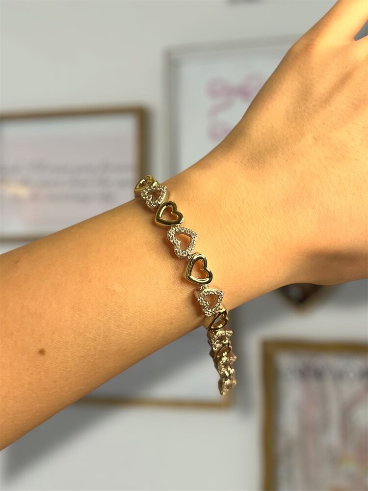 Gold silver heart bileklik