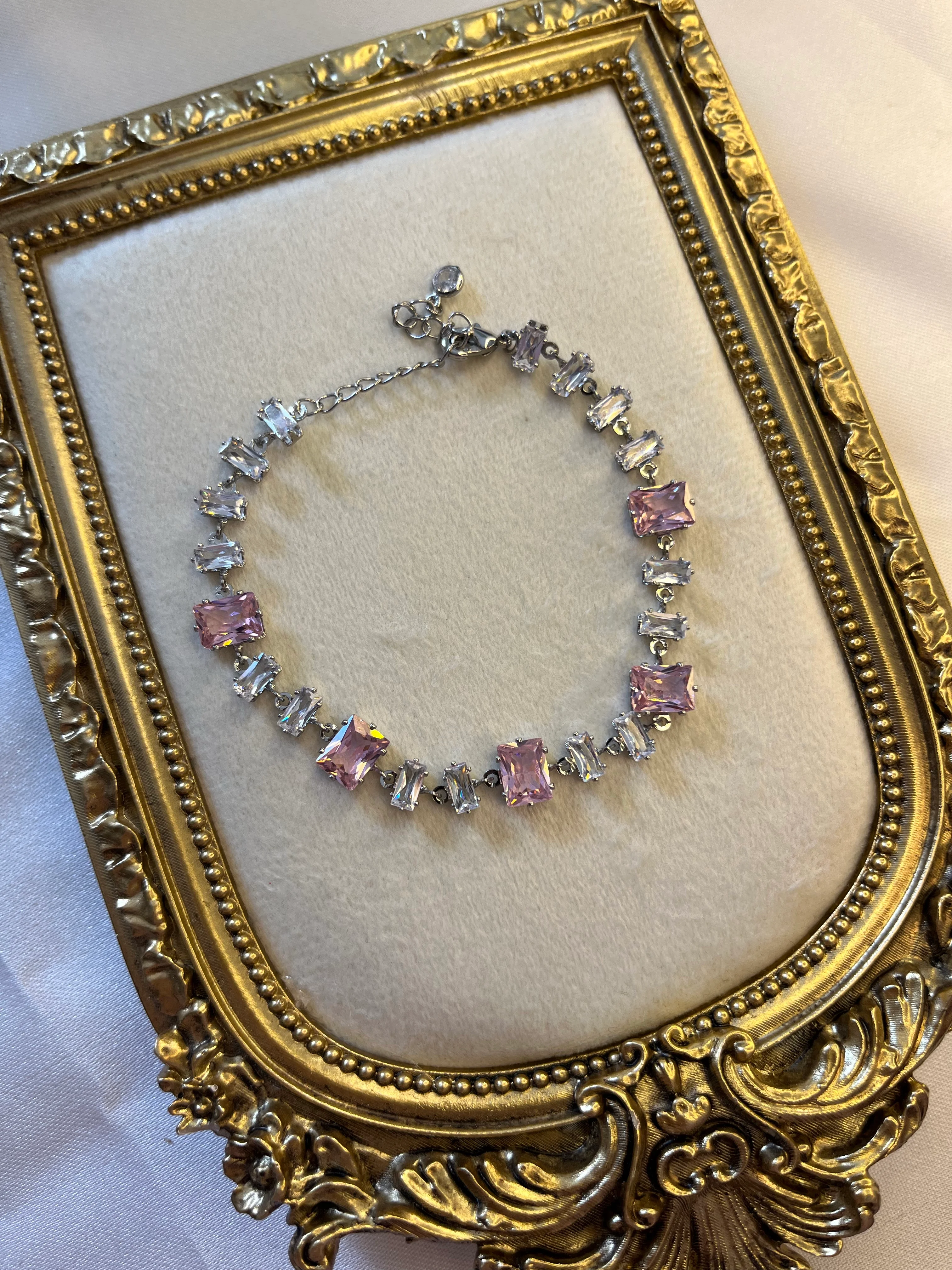 Silver pembe gema bileklik