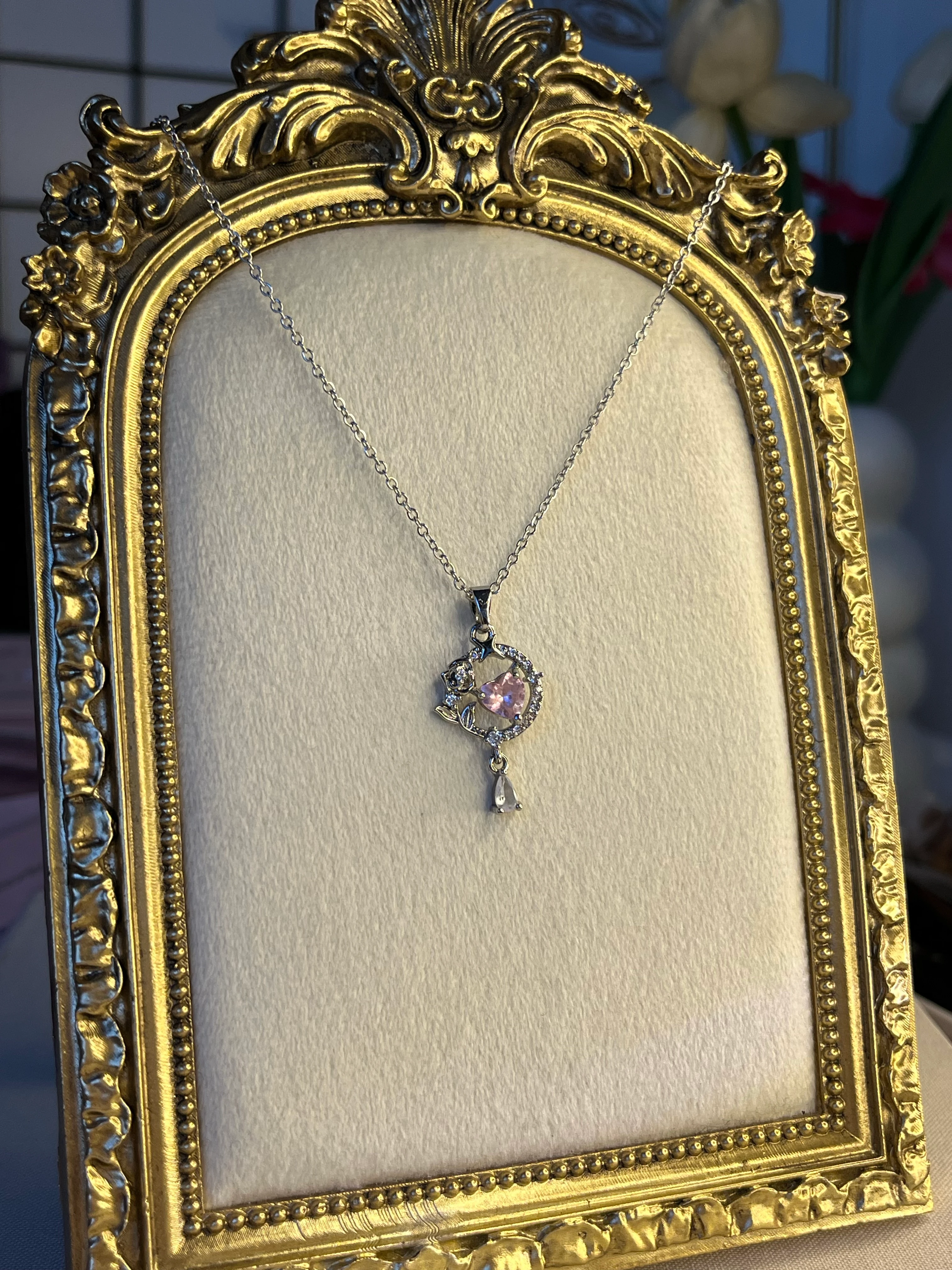 Silver pembe detay kolye