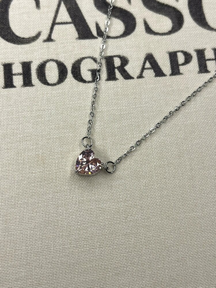Pembe kalp kolye silver