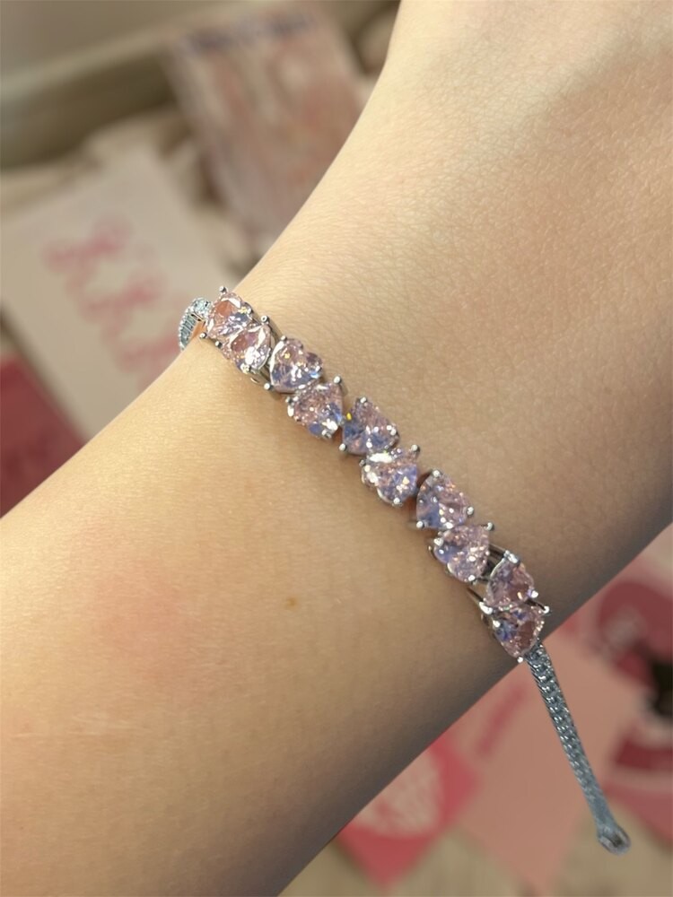 Pink Hearts Silver Bileklik