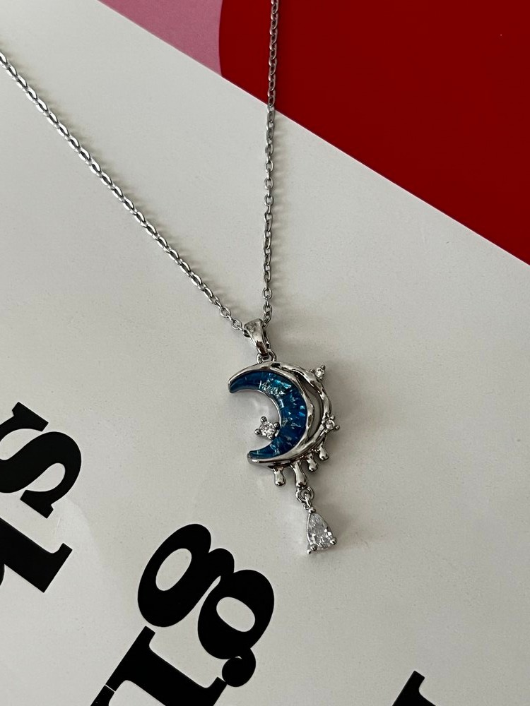 Silver Mavi hilal kolye