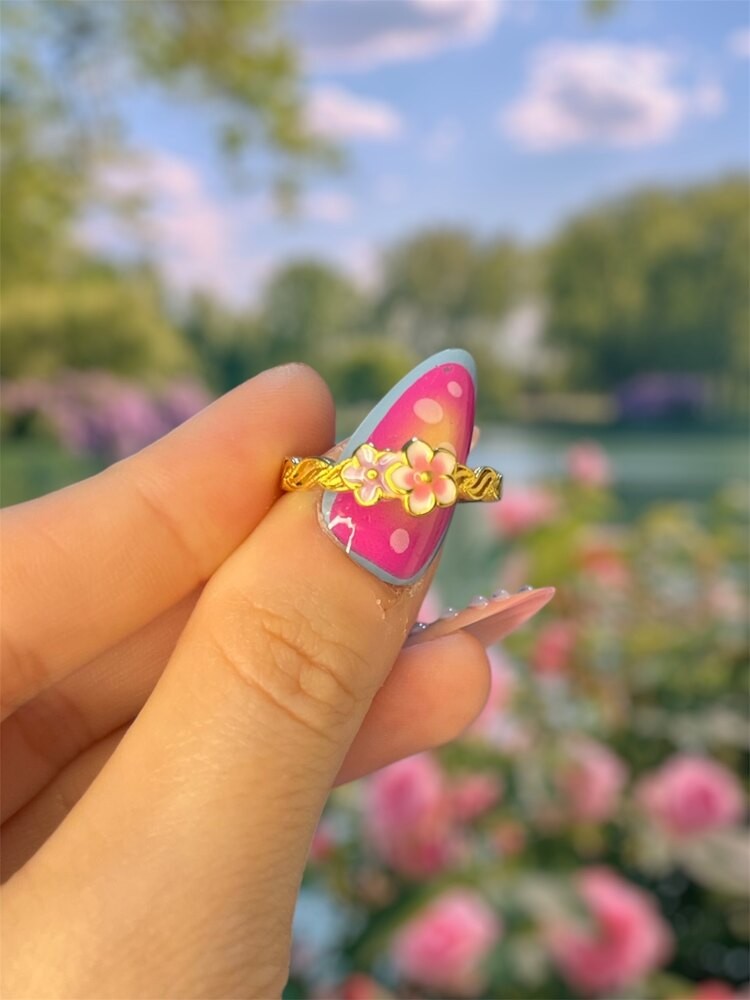 Pembe çiçek gold yüzük