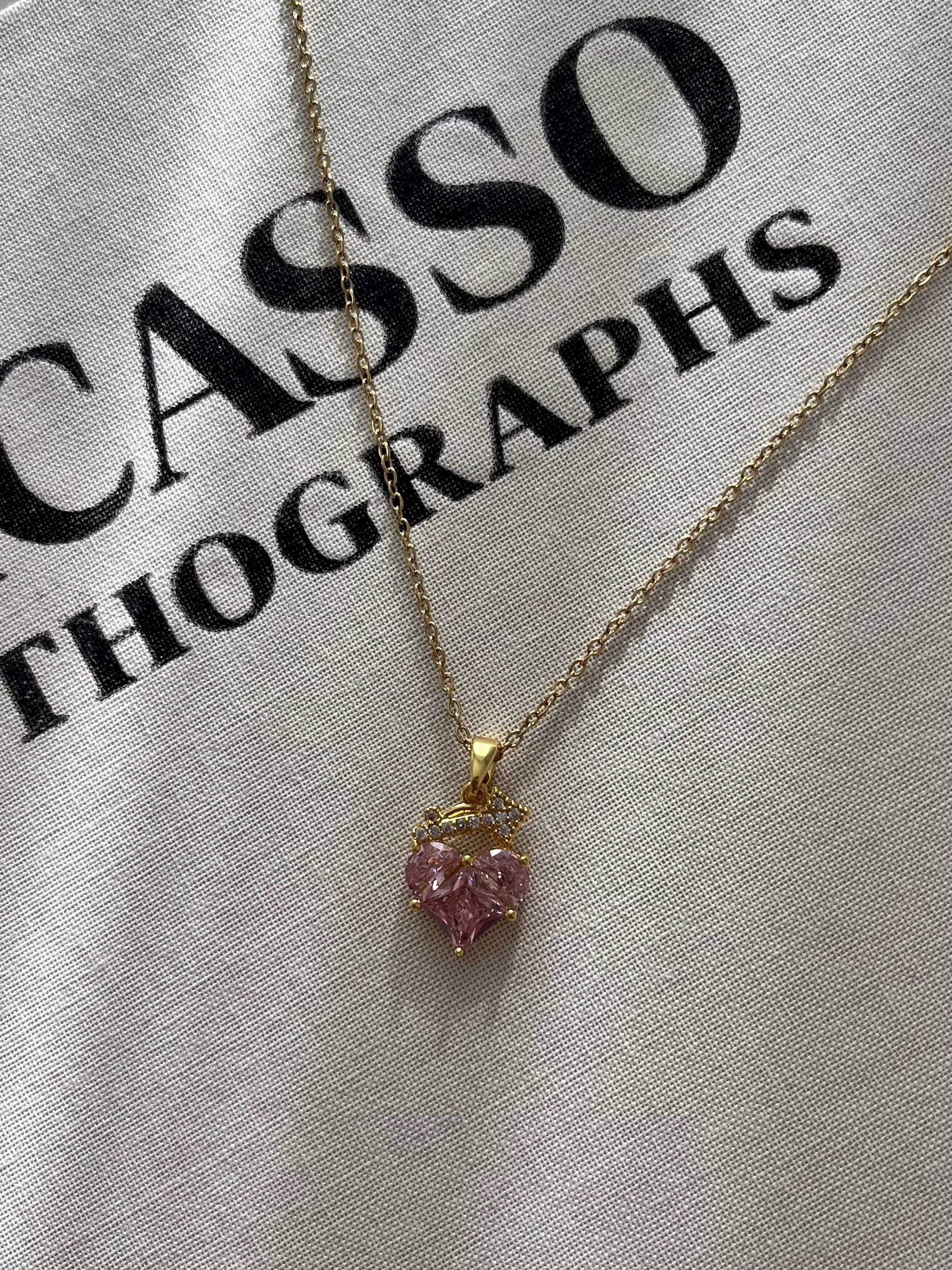 Pembe kalp kolye gold