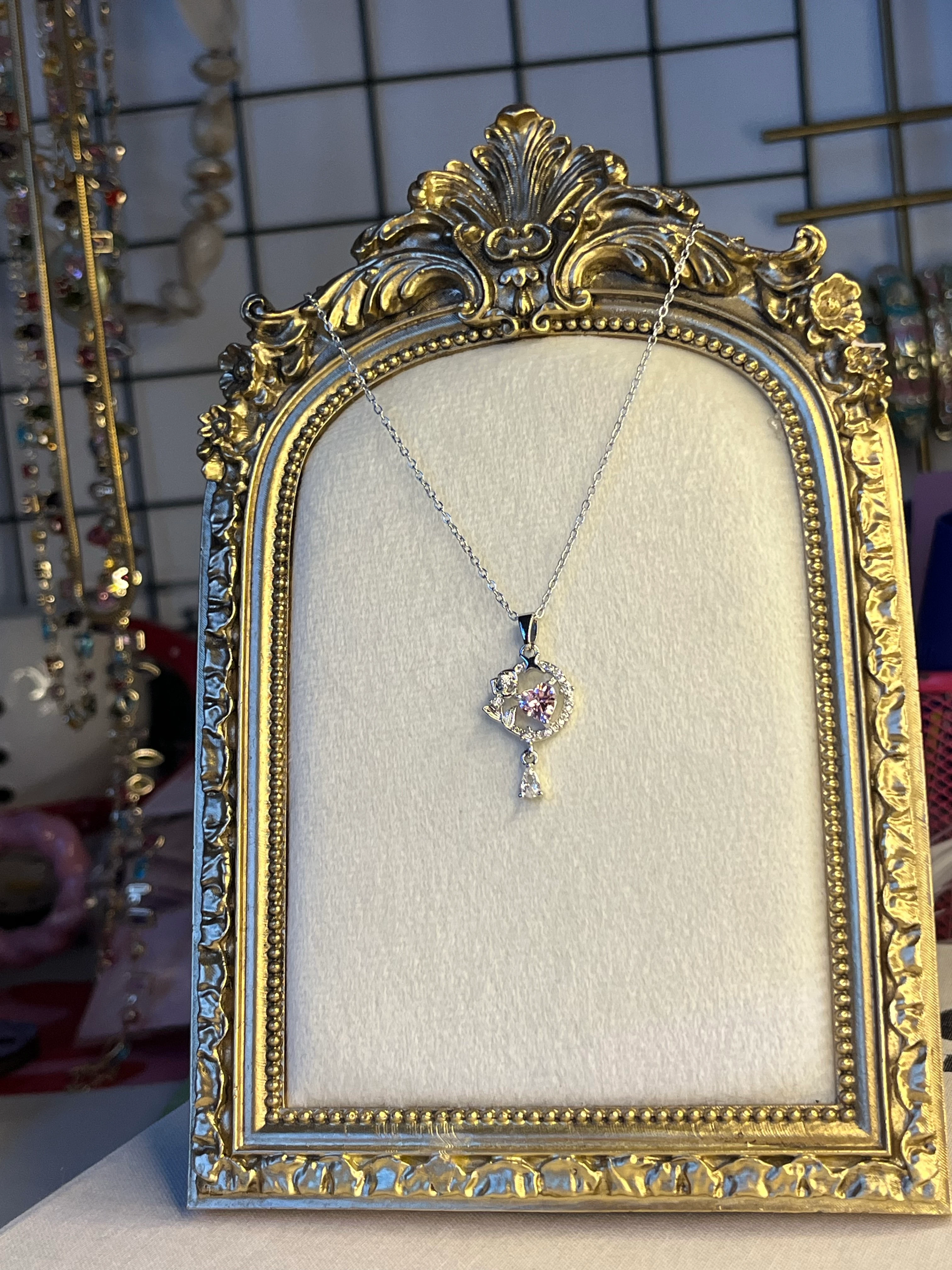 Silver pembe detay kolye