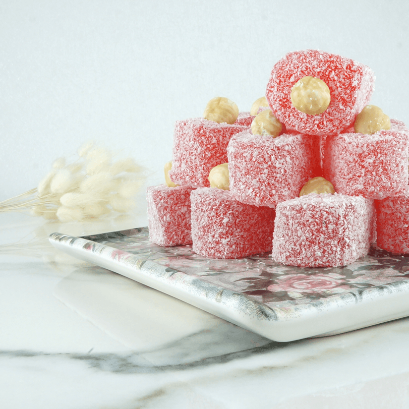 Çilek Aromalı Basma Fındıklı Lokum
